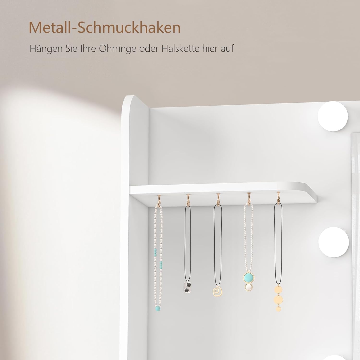 TEENFON Große Schminktisch mit verstellbaren LED-Beleuchtung und Steckdosen, Schminktisch mit Spiegel, 7 Schubladen, 4 offenen Ablagen und 5 Schmuckhaken für das Schlafzimmer, Weiß