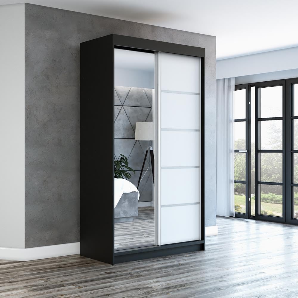 A&J MöbelLand Schwebetürenschrank GAPI Kleiderschrank 2-türig mit Spiegel, Garderobe 160 cm (Weiß/weiß/weiß)