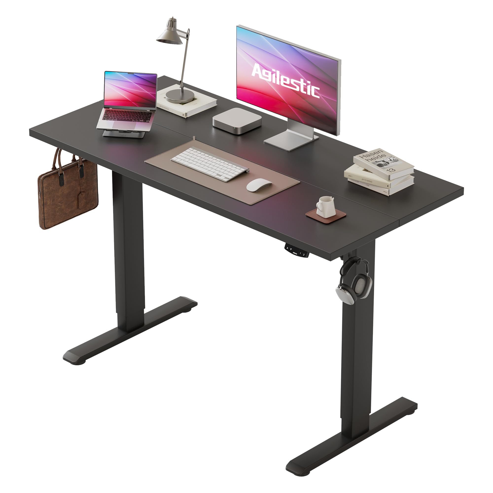 Agilestic Elektrisch Höhenverstellbarer Schreibtisch 120x80 cm, Sitz-Steh Stehpult mit Memory-Funktion, Höhenverstellbarer Computertisch, Gaming-Schreibtisch mit Vierteiliger Tischplatte,Weiß