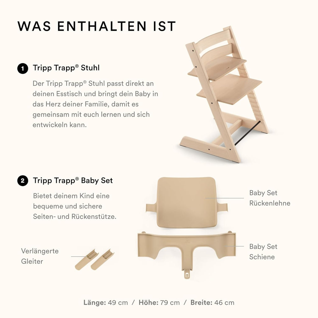 Tripp Trapp Hochstuhl von Stokke mit Baby Set, White aus Buchenholz - Verstellbarer, anpassbarer Stuhl für Kleinkinder, Kinder & Erwachsene