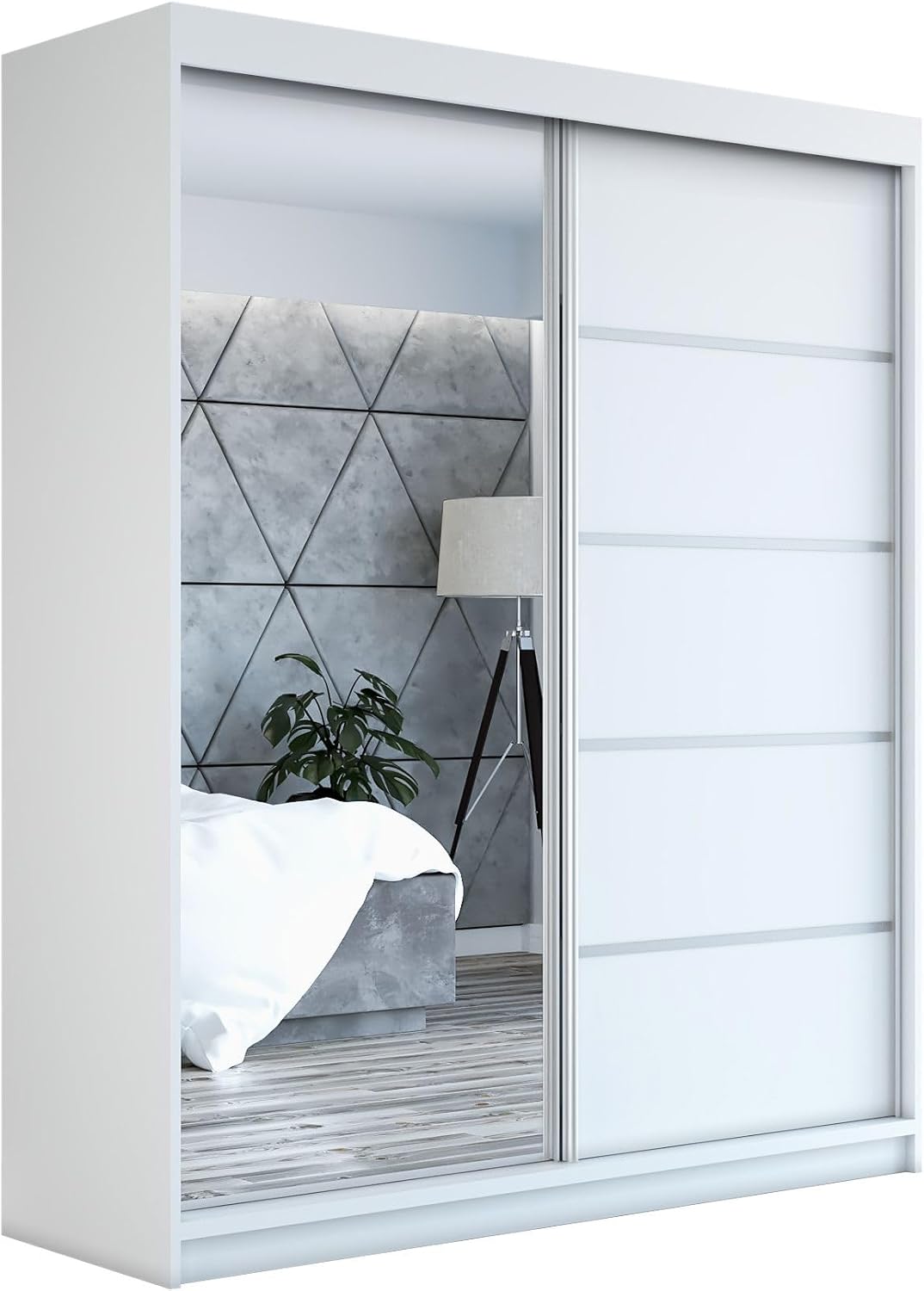 A&J MöbelLand Schwebetürenschrank GAPI Kleiderschrank 2-türig mit Spiegel, Garderobe 160 cm (Weiß/weiß/weiß)