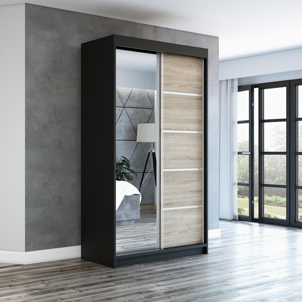 A&J MöbelLand Schwebetürenschrank GAPI Kleiderschrank 2-türig mit Spiegel, Garderobe 160 cm (Weiß/weiß/weiß)