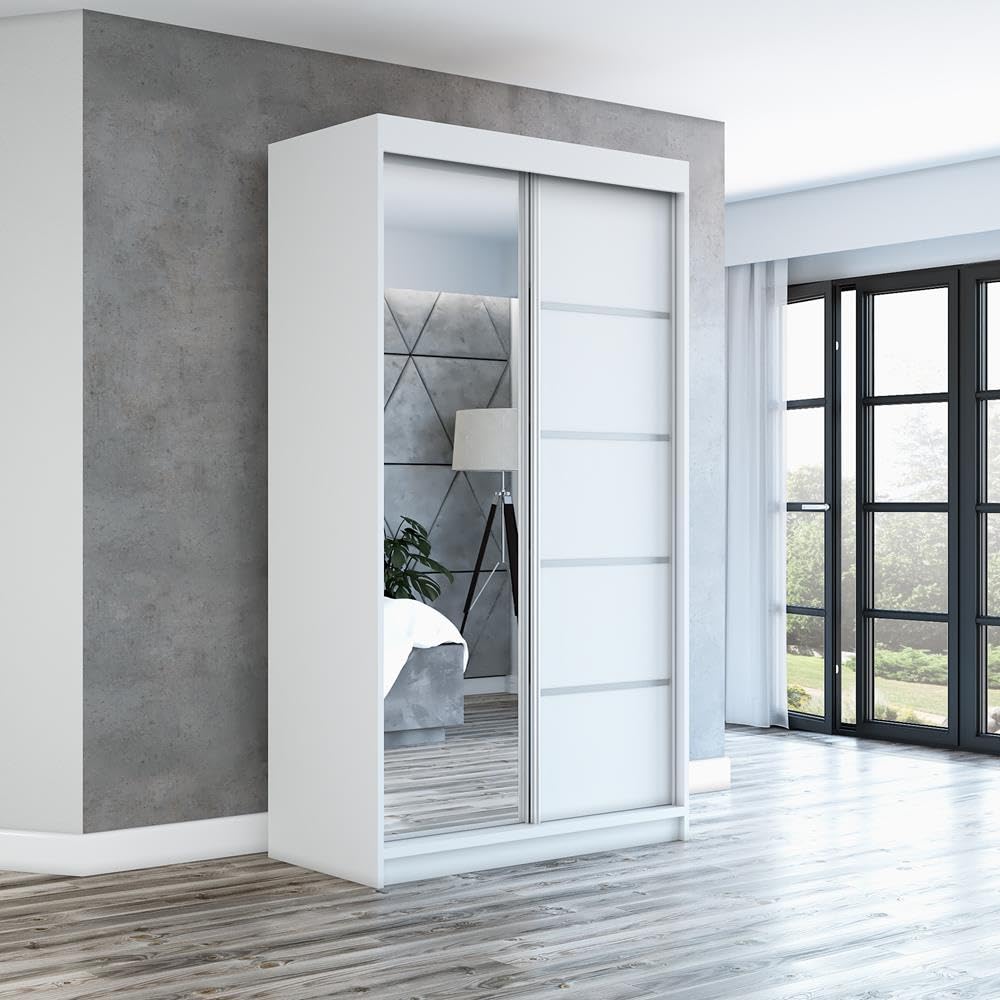 A&J MöbelLand Schwebetürenschrank GAPI Kleiderschrank 2-türig mit Spiegel, Garderobe 160 cm (Weiß/weiß/weiß)