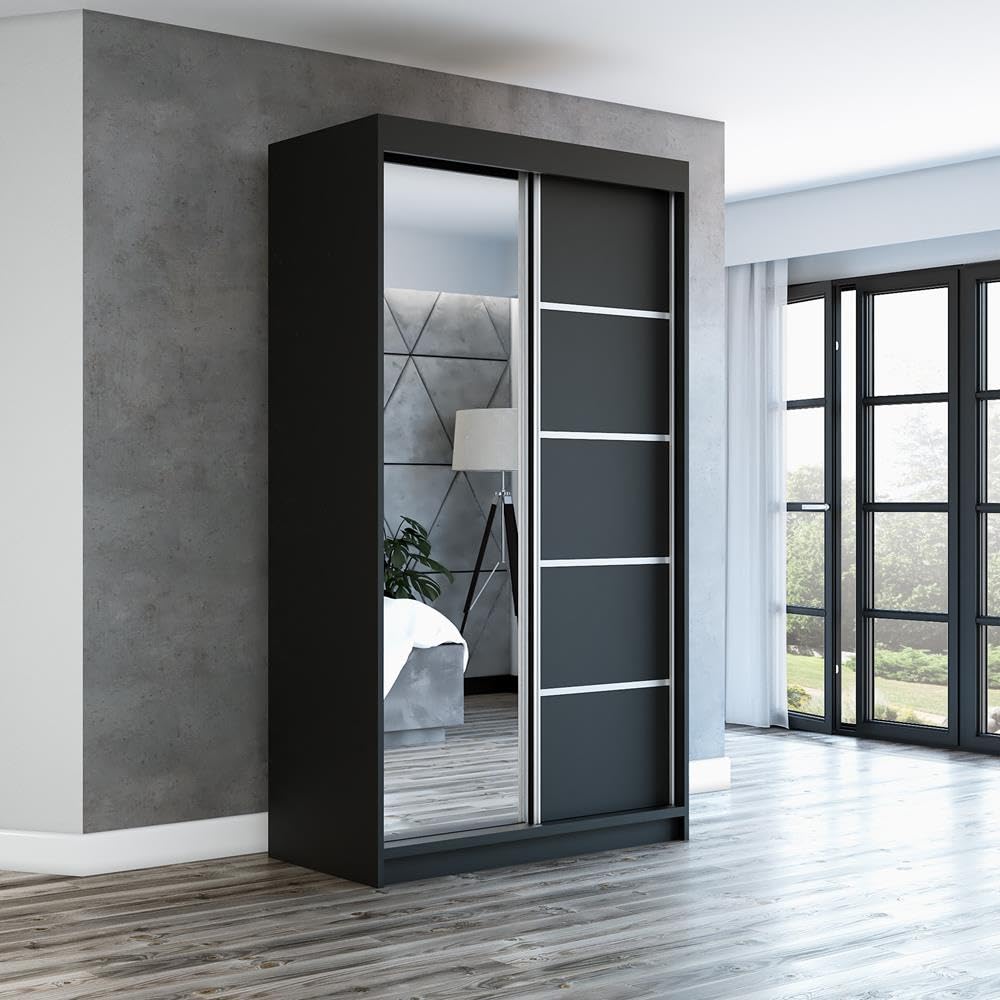 A&J MöbelLand Schwebetürenschrank GAPI Kleiderschrank 2-türig mit Spiegel, Garderobe 160 cm (Weiß/weiß/weiß)