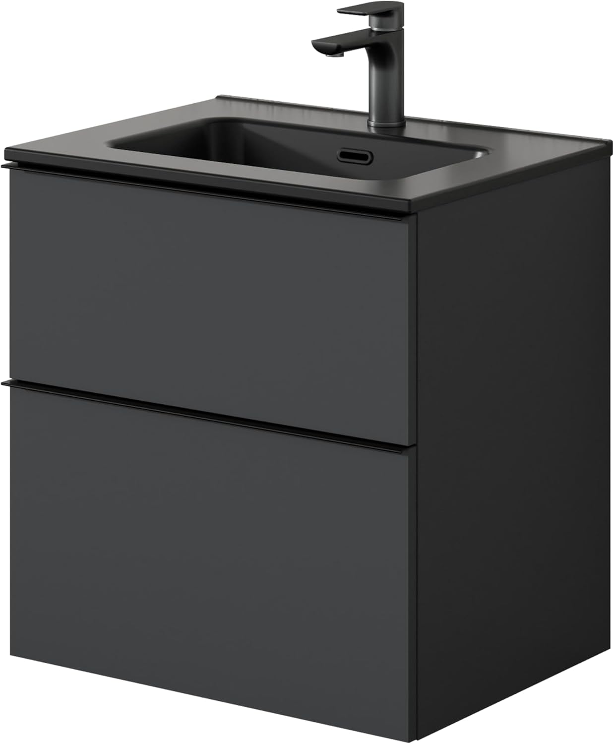 BERNSTEIN Badmöbel-Set Lavoa 60 cm bestehend aus Waschbecken und Unterschrank mit 2 Schubladen, Waschbeckenunterschrank in Anthrazit, Griffe in Schwarz - 5 Jahre Garantie - Waschtisch in Schwarz matt