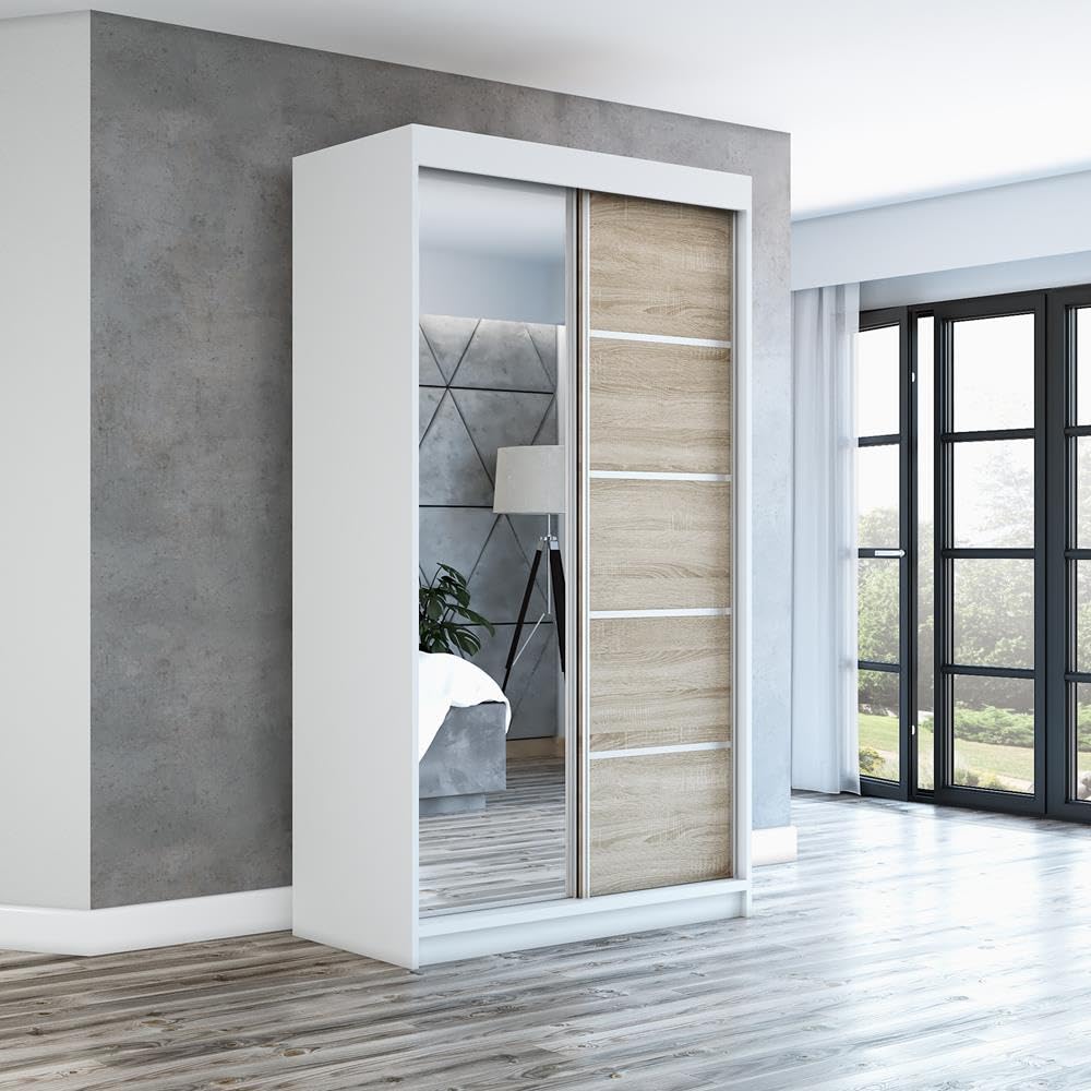 A&J MöbelLand Schwebetürenschrank GAPI Kleiderschrank 2-türig mit Spiegel, Garderobe 160 cm (Weiß/weiß/weiß)