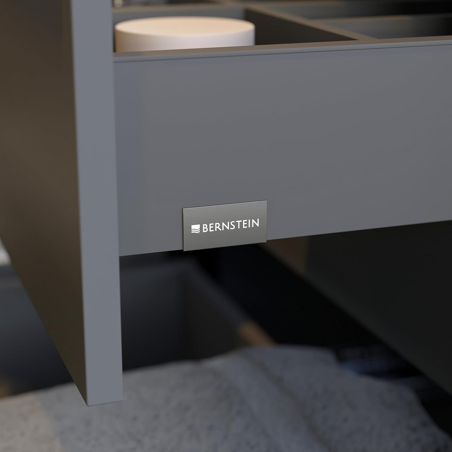 BERNSTEIN Badmöbel-Set Lavoa 60 cm bestehend aus Waschbecken und Unterschrank mit 2 Schubladen, Waschbeckenunterschrank in Anthrazit, Griffe in Schwarz - 5 Jahre Garantie - Waschtisch in Schwarz matt