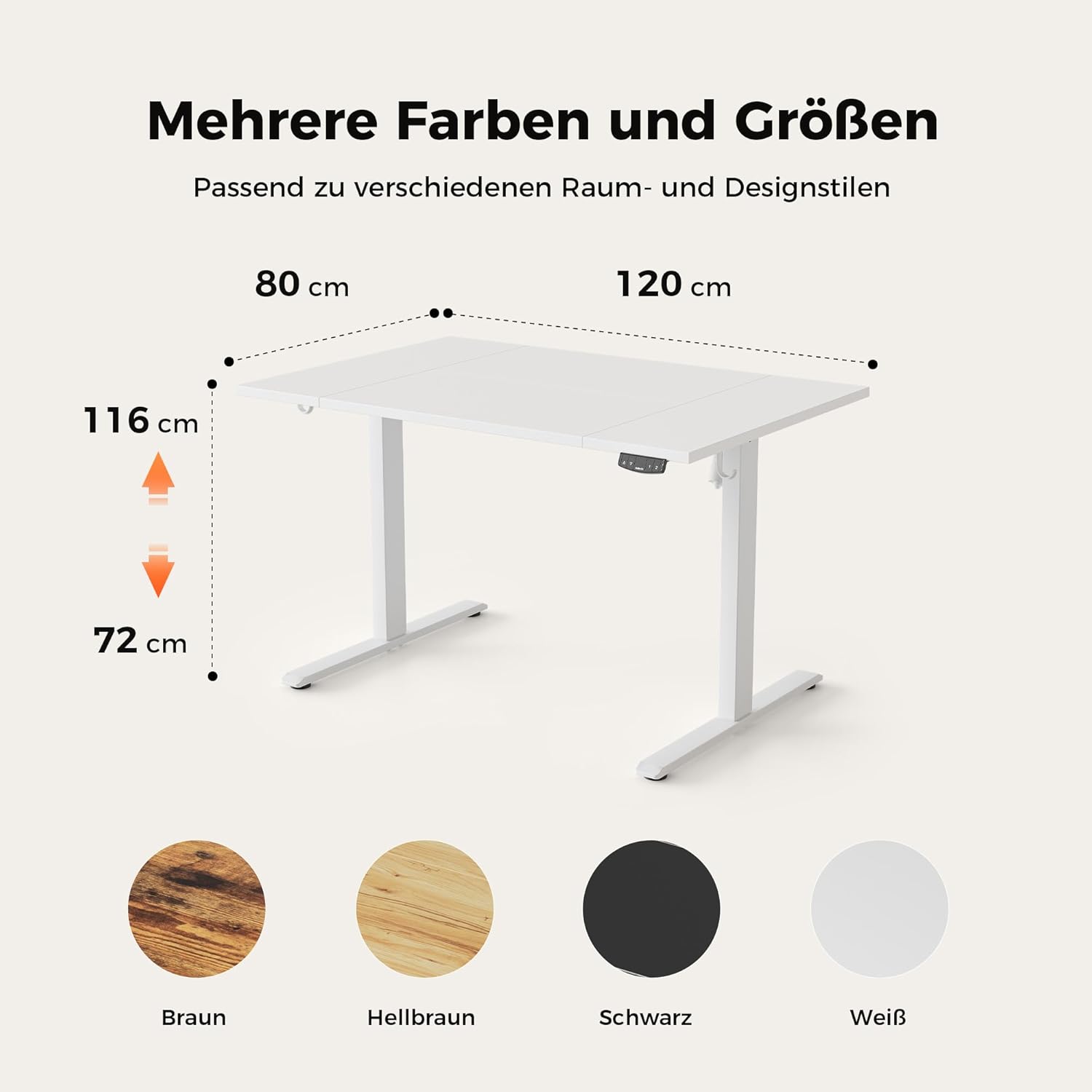 Agilestic Elektrisch Höhenverstellbarer Schreibtisch 120x80 cm, Sitz-Steh Stehpult mit Memory-Funktion, Höhenverstellbarer Computertisch, Gaming-Schreibtisch mit Vierteiliger Tischplatte,Weiß
