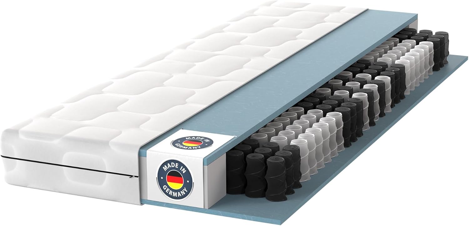BMM Matratze 90x200 cm Ortho Medic Taschenfederkernmatratze Härtegrad H3/Öko-Tex Zertifiziert/ergonomische 7 Zonen Matratze Höhe 21 cm/Matratzen produziert in Deutschland