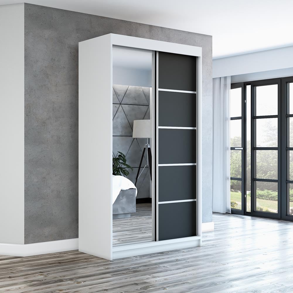 A&J MöbelLand Schwebetürenschrank GAPI Kleiderschrank 2-türig mit Spiegel, Garderobe 160 cm (Weiß/weiß/weiß)