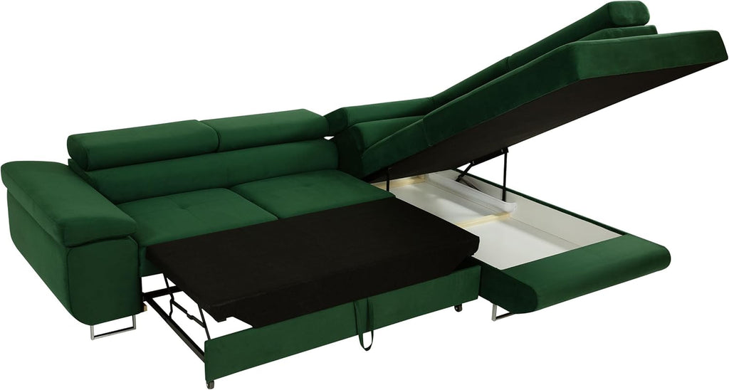 Mirjan24 Ecksofa Torezio mit Bettkasten, Einstellbare Kopfstützen, Sofa mit Schlaffunktion, Eckcouch für Wohnzimmer, Polsterecke, L-Form Couch mit Bettfunktion (Manila 18, Seite: Rechts)