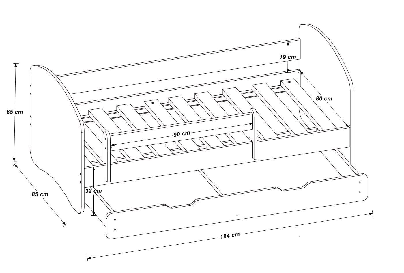 Kinderbett Jugendbett mit einer Schublade und Matratze Weiß ACMA II (180x80 cm + Schublade, Weiß)