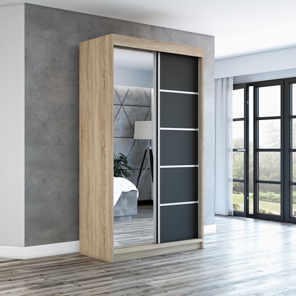 A&J MöbelLand Schwebetürenschrank GAPI Kleiderschrank 2-türig mit Spiegel, Garderobe 160 cm (Weiß/weiß/weiß)