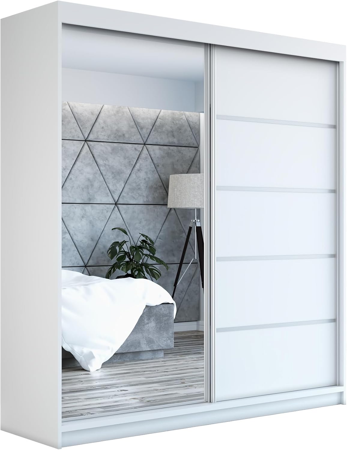 A&J MöbelLand Schwebetürenschrank GAPI Kleiderschrank 2-türig mit Spiegel, Garderobe 160 cm (Weiß/weiß/weiß)