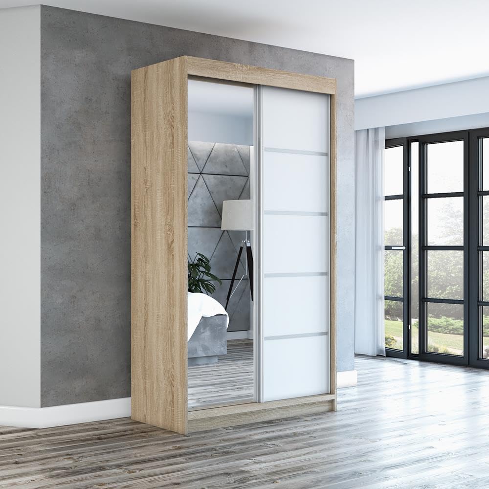 A&J MöbelLand Schwebetürenschrank GAPI Kleiderschrank 2-türig mit Spiegel, Garderobe 160 cm (Weiß/weiß/weiß)