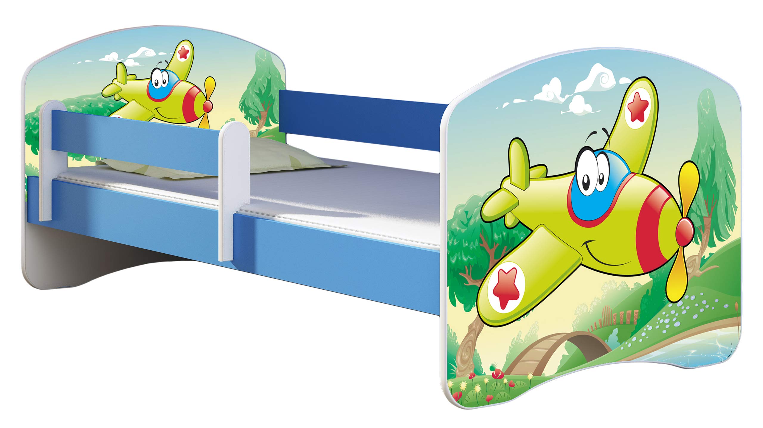 ACMA Kinderbett Jugendbett mit Einer Schublade und Matratze Blau mit Rausfallschutz Lattenrost II 140x70 160x80 180x80 (36 Feuerwehr, 160x80)