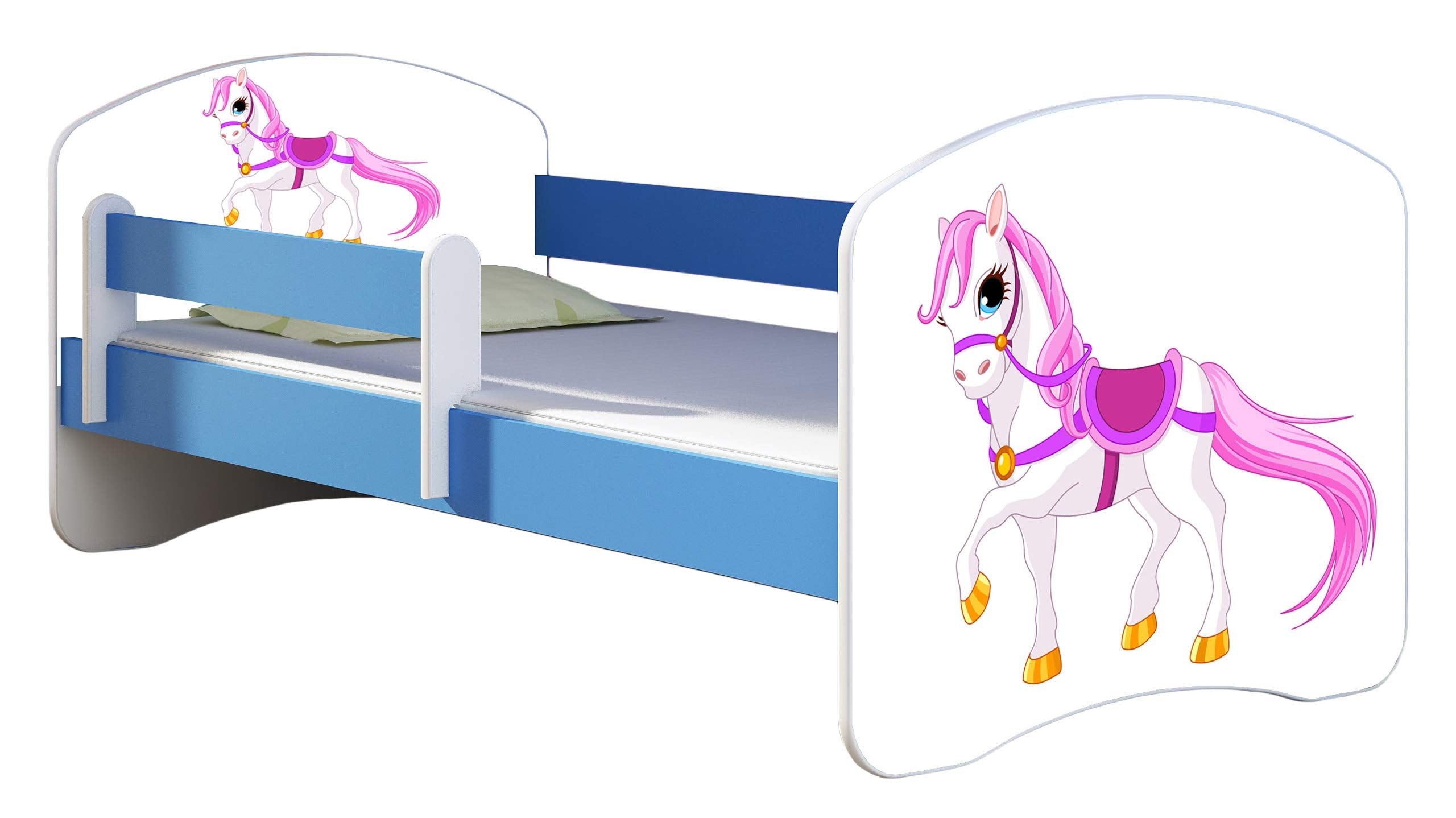 ACMA Kinderbett Jugendbett mit Einer Schublade und Matratze Blau mit Rausfallschutz Lattenrost II 140x70 160x80 180x80 (36 Feuerwehr, 160x80)