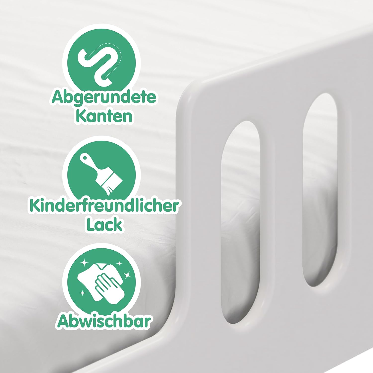 CADANI Monte 2in1 Bodenbett 140x200 cm Montessori Kinderbett Rausfallschutz abnehmbar - weiß, 46 kg schwer, bis 200 kg belastbar, extra starker Roll-Lattenrost, umbaubar