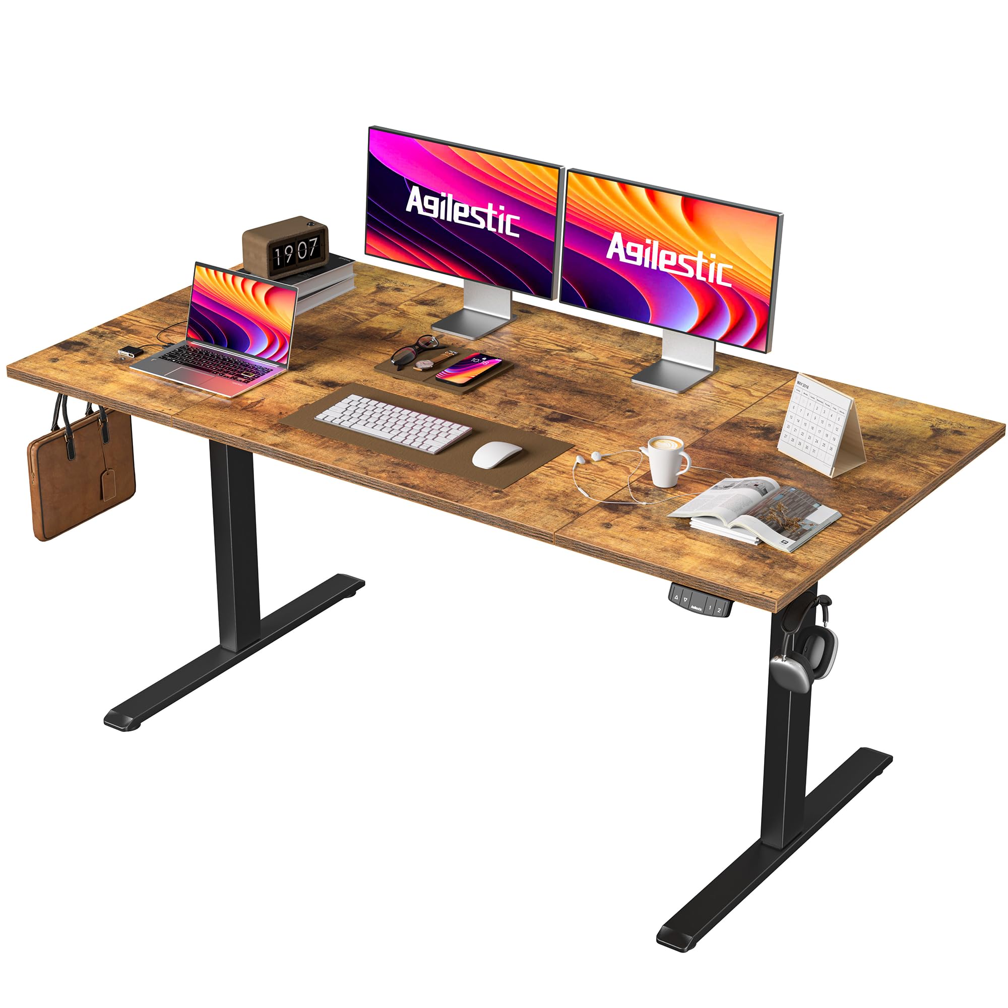Agilestic Elektrisch Höhenverstellbarer Schreibtisch 120x80 cm, Sitz-Steh Stehpult mit Memory-Funktion, Höhenverstellbarer Computertisch, Gaming-Schreibtisch mit Vierteiliger Tischplatte,Weiß