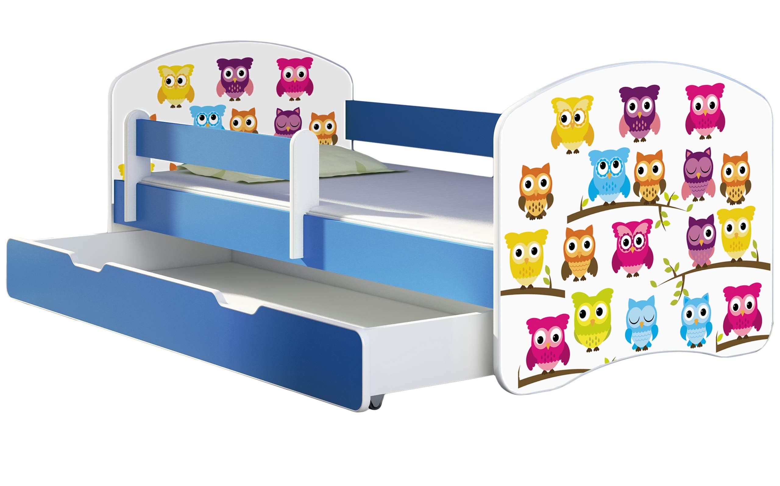 ACMA Kinderbett Jugendbett mit Einer Schublade und Matratze Blau mit Rausfallschutz Lattenrost II 140x70 160x80 180x80 (36 Feuerwehr, 160x80)