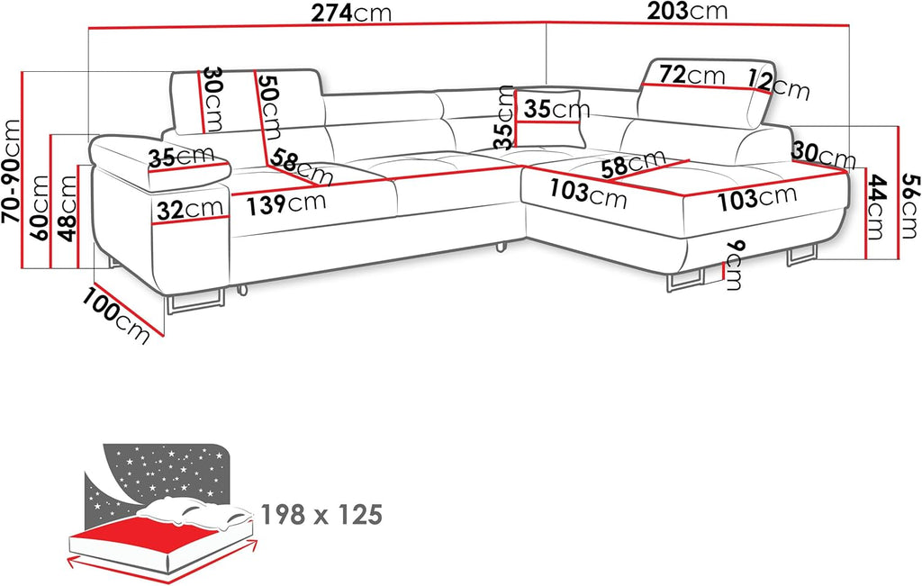 Mirjan24 Ecksofa Torezio mit Bettkasten, Einstellbare Kopfstützen, Sofa mit Schlaffunktion, Eckcouch für Wohnzimmer, Polsterecke, L-Form Couch mit Bettfunktion (Manila 18, Seite: Rechts)