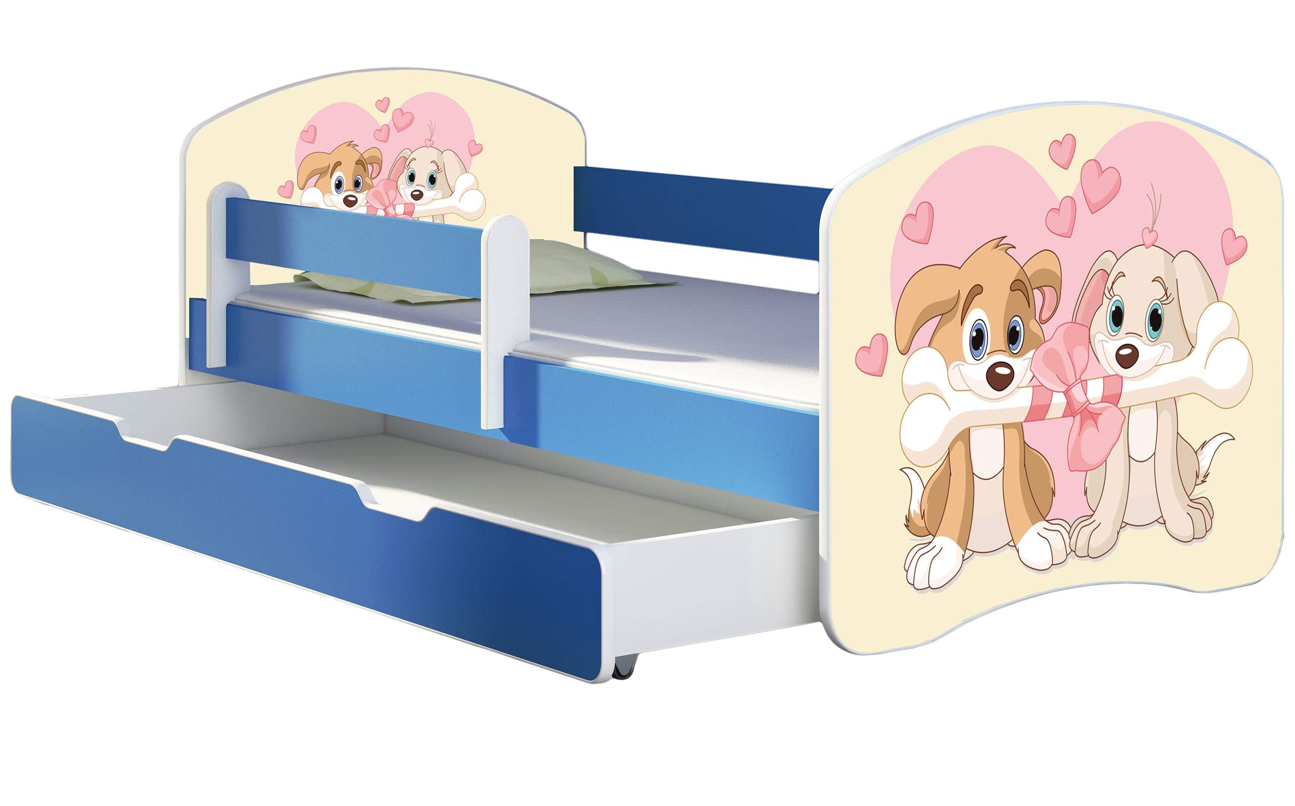 ACMA Kinderbett Jugendbett mit Einer Schublade und Matratze Blau mit Rausfallschutz Lattenrost II 140x70 160x80 180x80 (36 Feuerwehr, 160x80)
