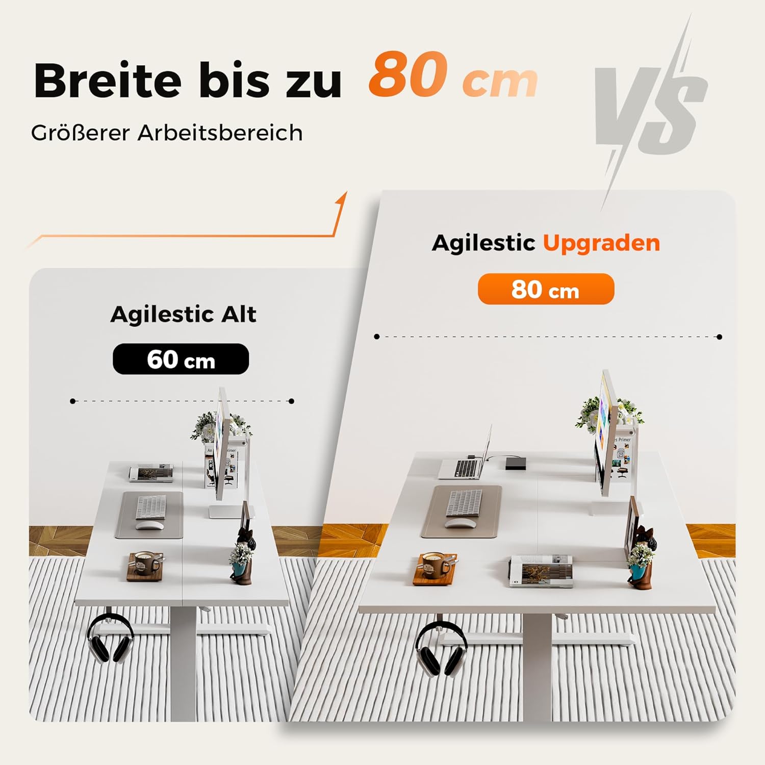 Agilestic Elektrisch Höhenverstellbarer Schreibtisch 120x80 cm, Sitz-Steh Stehpult mit Memory-Funktion, Höhenverstellbarer Computertisch, Gaming-Schreibtisch mit Vierteiliger Tischplatte,Weiß