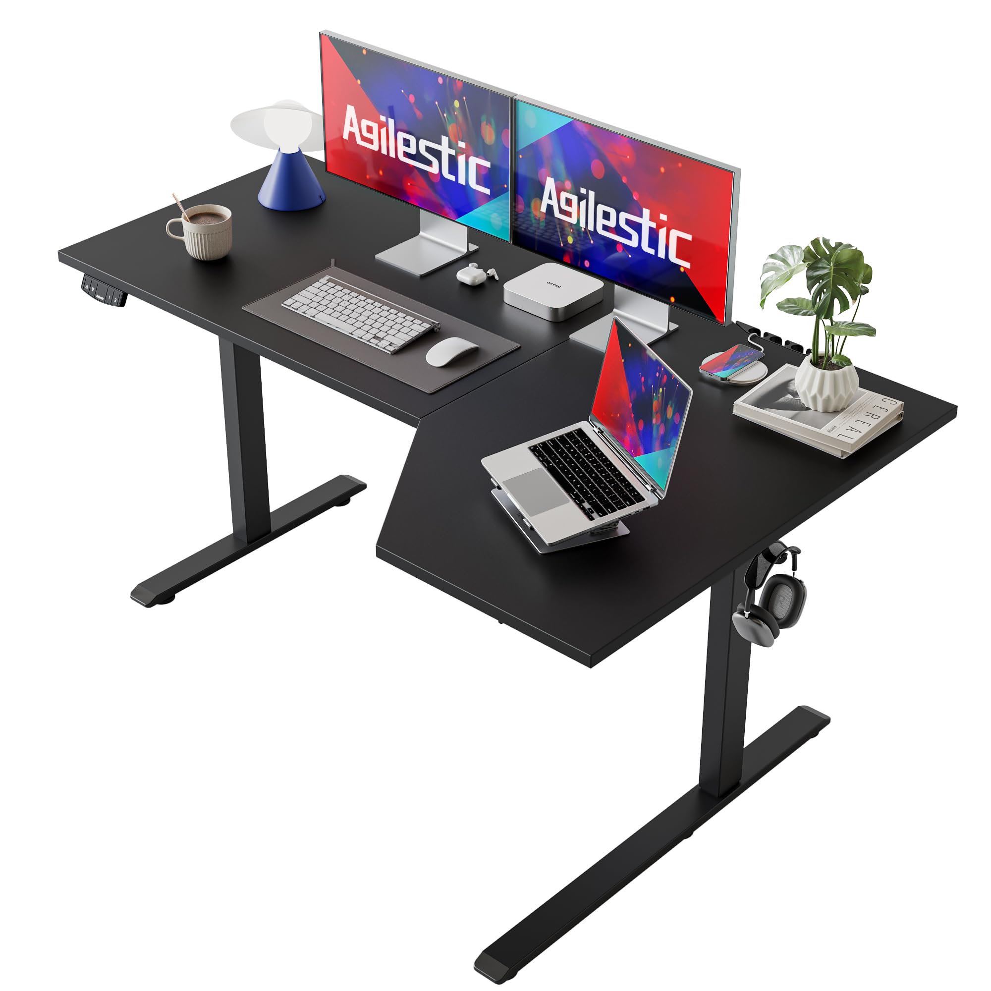 Agilestic Elektrisch Höhenverstellbarer Schreibtisch 120x80 cm, Sitz-Steh Stehpult mit Memory-Funktion, Höhenverstellbarer Computertisch, Gaming-Schreibtisch mit Vierteiliger Tischplatte,Weiß
