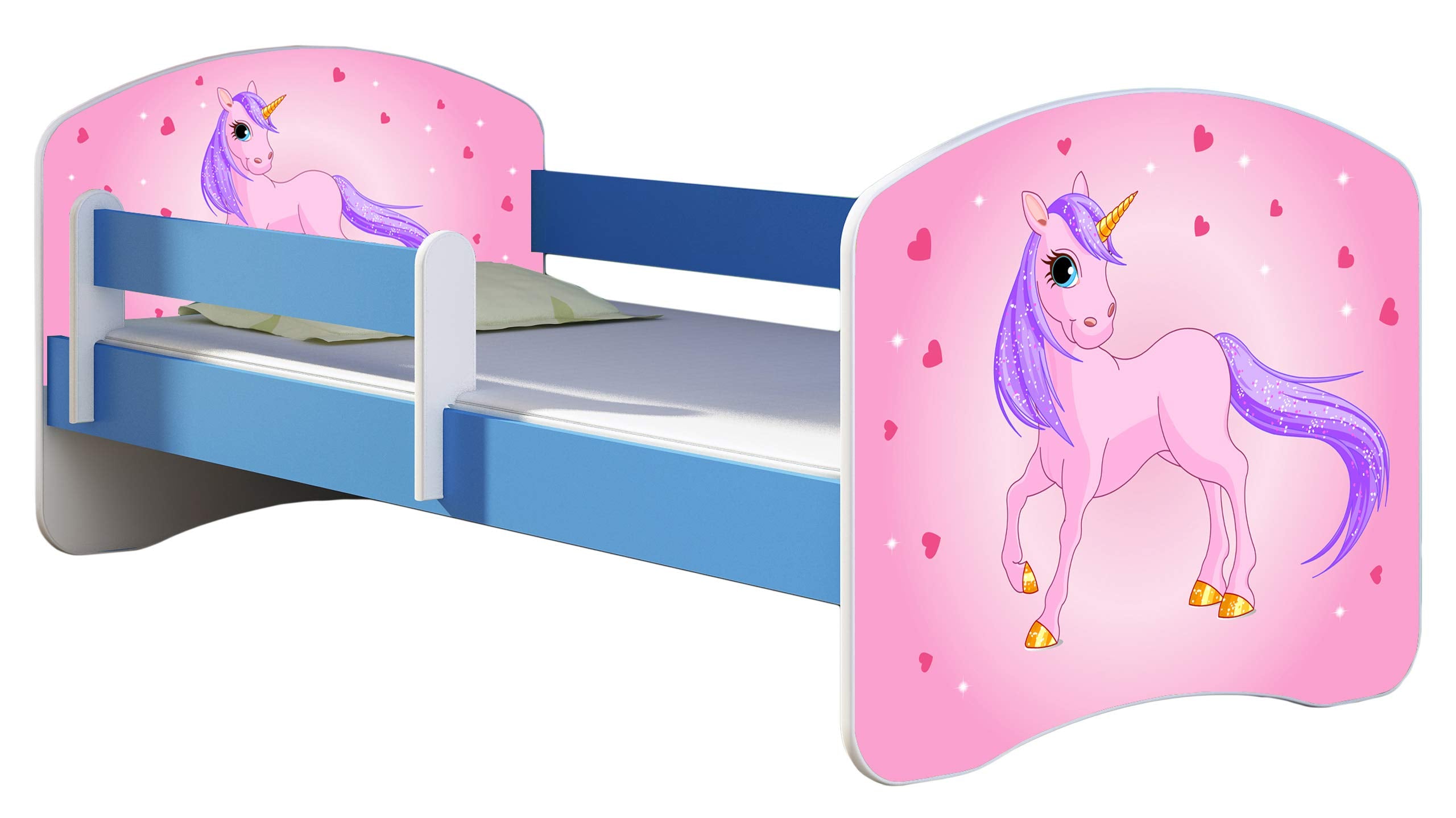 ACMA Kinderbett Jugendbett mit Einer Schublade und Matratze Blau mit Rausfallschutz Lattenrost II 140x70 160x80 180x80 (36 Feuerwehr, 160x80)