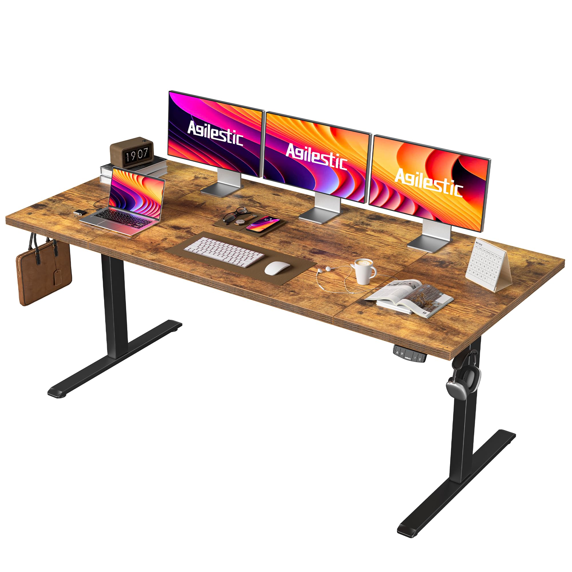 Agilestic Elektrisch Höhenverstellbarer Schreibtisch 120x80 cm, Sitz-Steh Stehpult mit Memory-Funktion, Höhenverstellbarer Computertisch, Gaming-Schreibtisch mit Vierteiliger Tischplatte,Weiß
