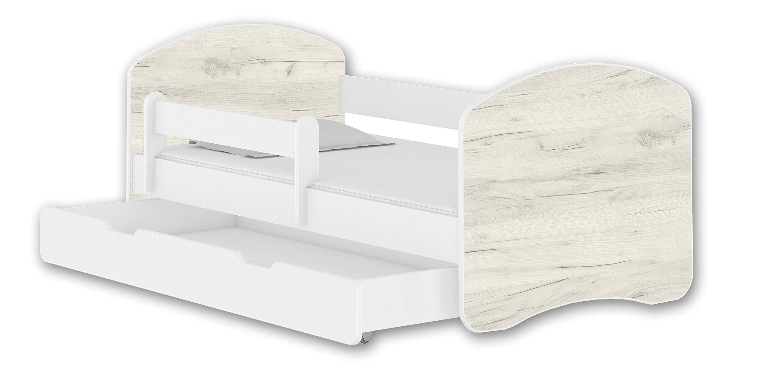 Kinderbett Jugendbett mit einer Schublade und Matratze Weiß ACMA II (180x80 cm + Schublade, Weiß)