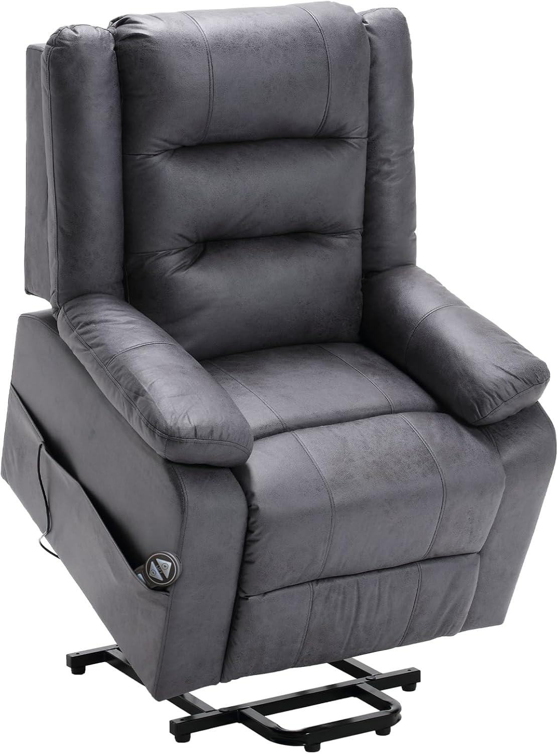 Elektrischer Fernsehsessel mit aufstehhilfe, Relaxsessel Massagesessel mit Wärmefunktion, Liegefunktion, Fernbedienung Verstellbar, Schlaffunktion und Fußteil, bis 220kg,Dunkel Grau Flockleder