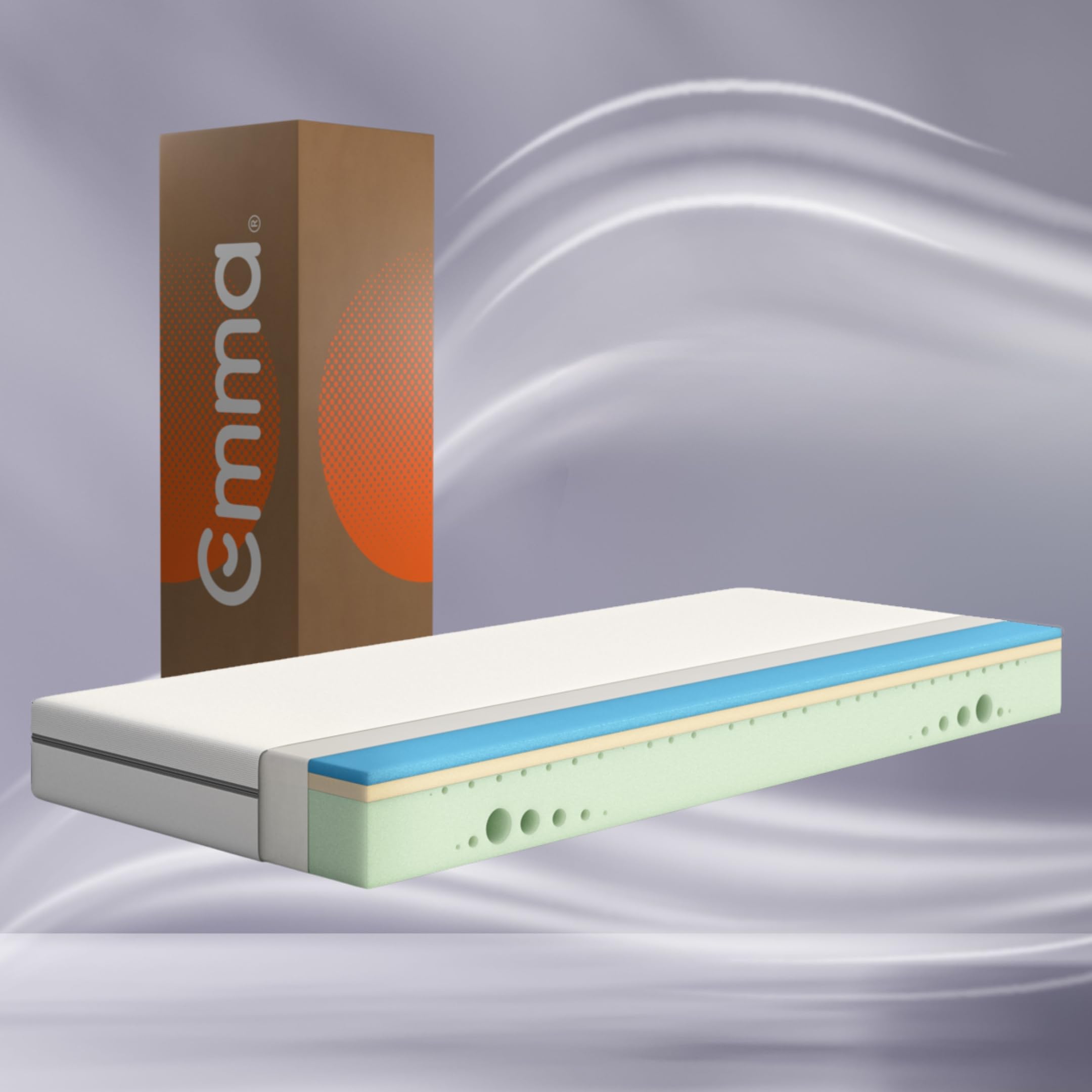 Emma One Matratze, Kaltschaummatratze, 90x200 cm, H2 Härtegrad Mittelhart, 18 cm Höhe, 3-Zonen-Stützung, Atmungsaktiver & Waschbarer Bezug