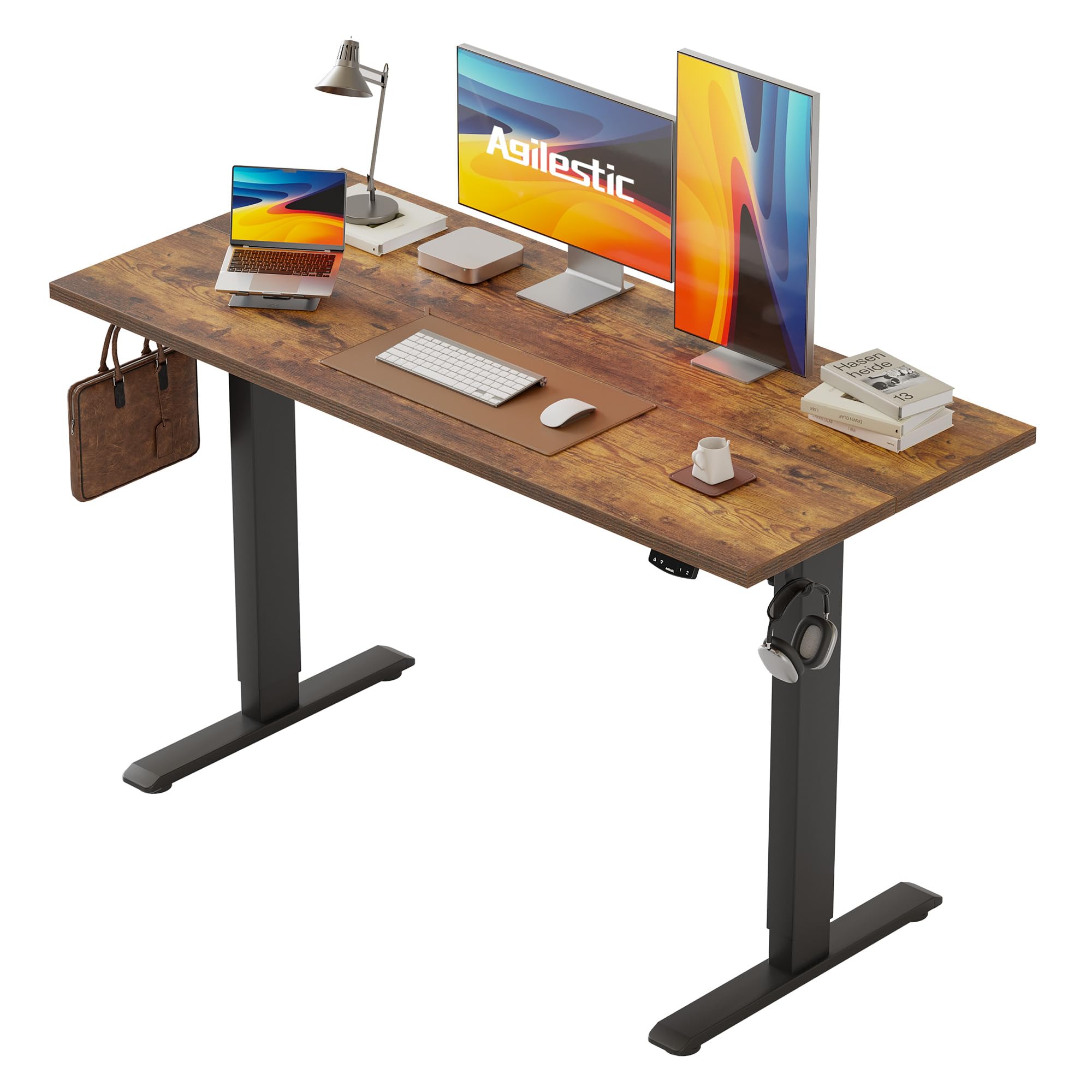 Agilestic Elektrisch Höhenverstellbarer Schreibtisch 120x80 cm, Sitz-Steh Stehpult mit Memory-Funktion, Höhenverstellbarer Computertisch, Gaming-Schreibtisch mit Vierteiliger Tischplatte,Weiß