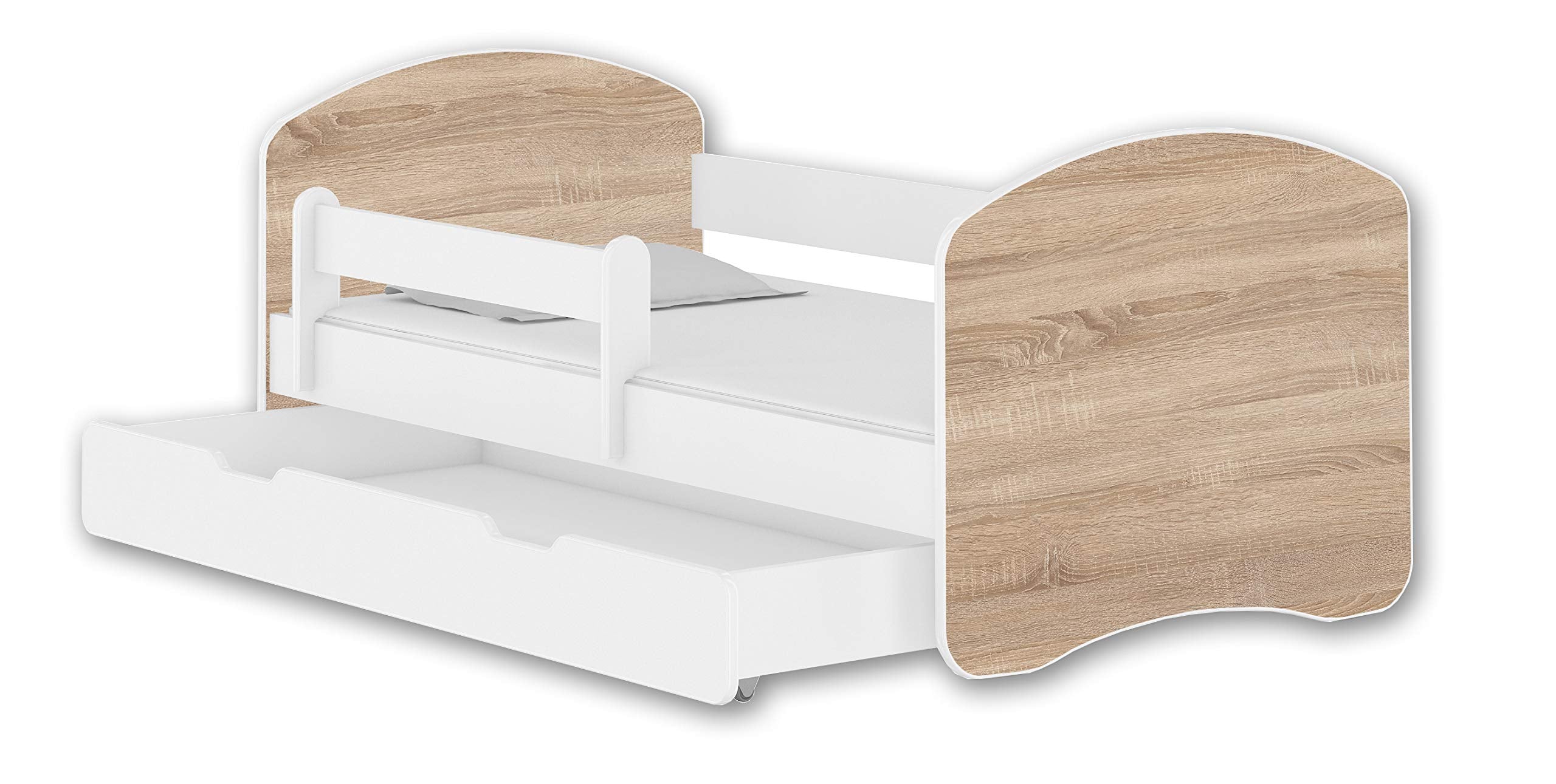 Kinderbett Jugendbett mit einer Schublade und Matratze Weiß ACMA II (180x80 cm + Schublade, Weiß)