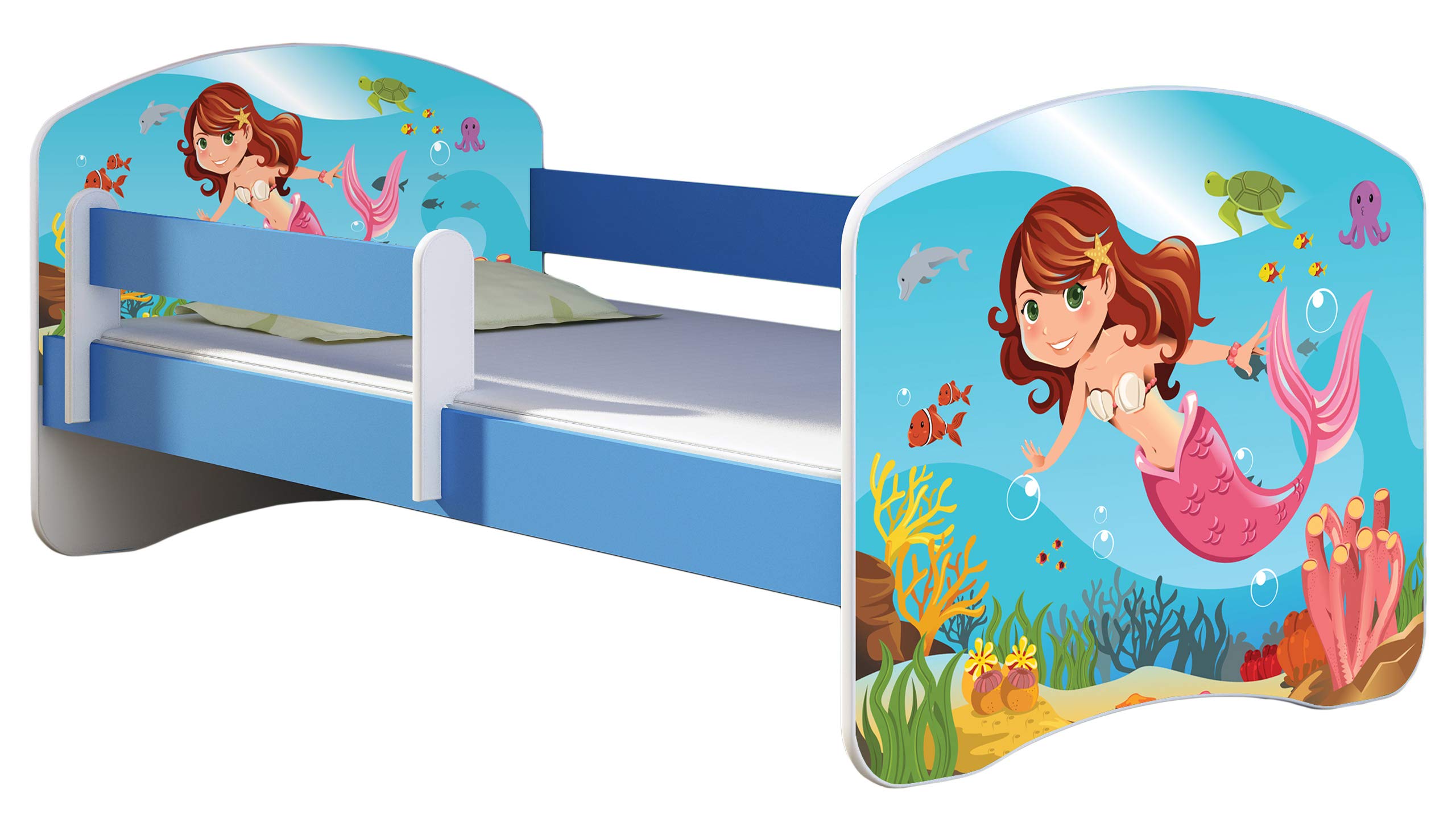 ACMA Kinderbett Jugendbett mit Einer Schublade und Matratze Blau mit Rausfallschutz Lattenrost II 140x70 160x80 180x80 (36 Feuerwehr, 160x80)