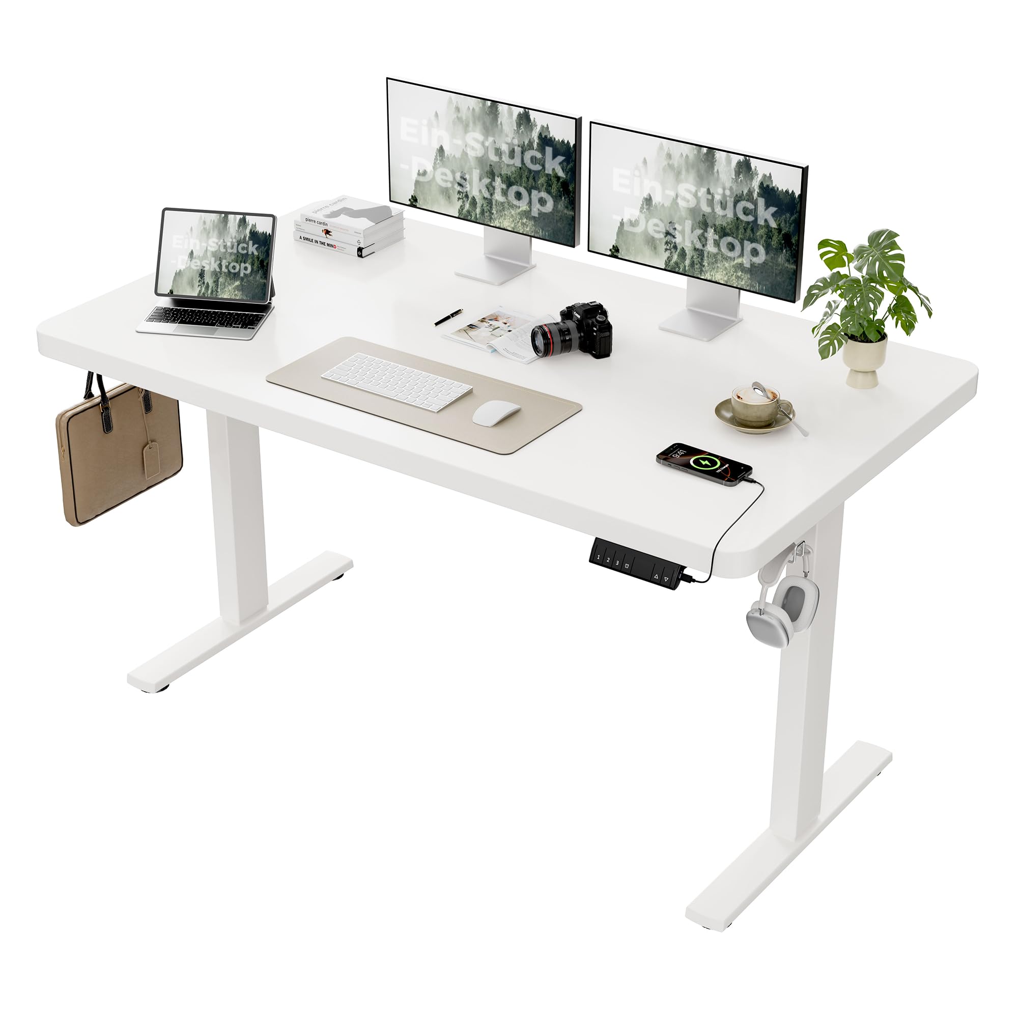 Agilestic Elektrisch Höhenverstellbarer Schreibtisch 120x80 cm, Sitz-Steh Stehpult mit Memory-Funktion, Höhenverstellbarer Computertisch, Gaming-Schreibtisch mit Vierteiliger Tischplatte,Weiß