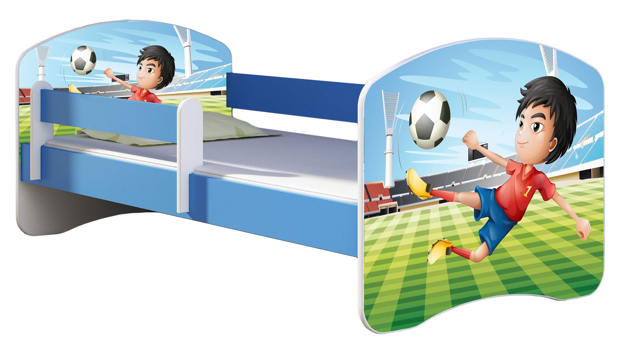 ACMA Kinderbett Jugendbett mit Einer Schublade und Matratze Blau mit Rausfallschutz Lattenrost II 140x70 160x80 180x80 (36 Feuerwehr, 160x80)