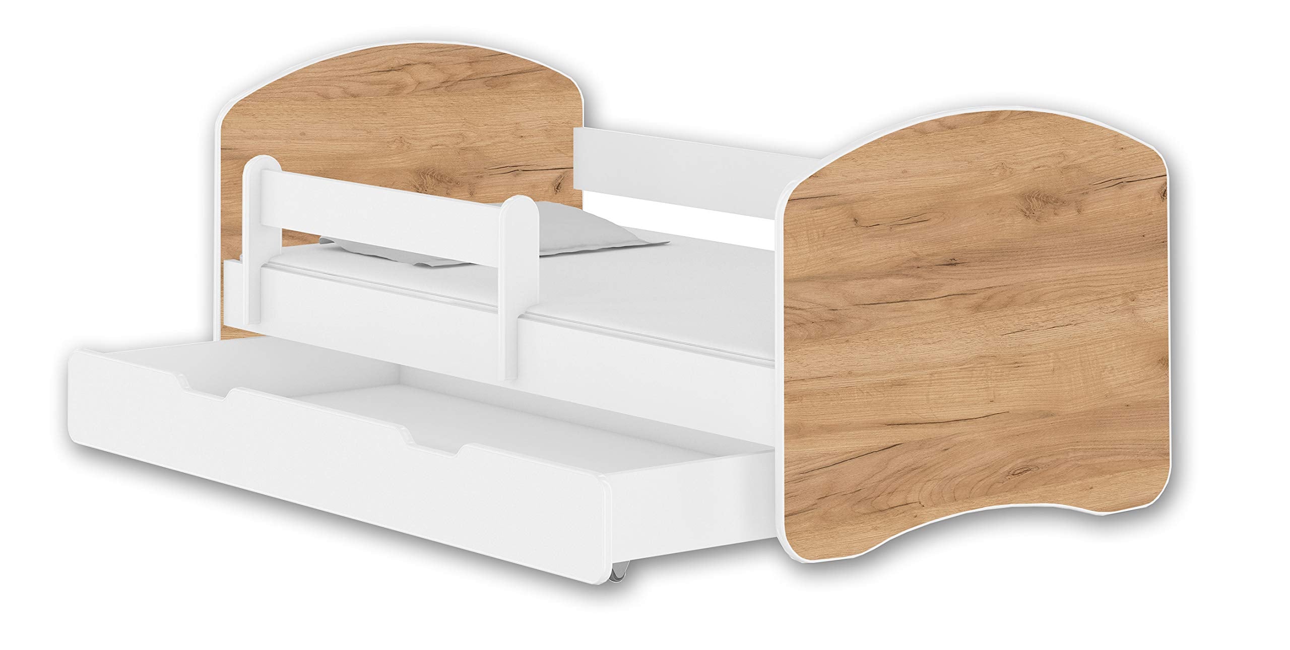 Kinderbett Jugendbett mit einer Schublade und Matratze Weiß ACMA II (180x80 cm + Schublade, Weiß)