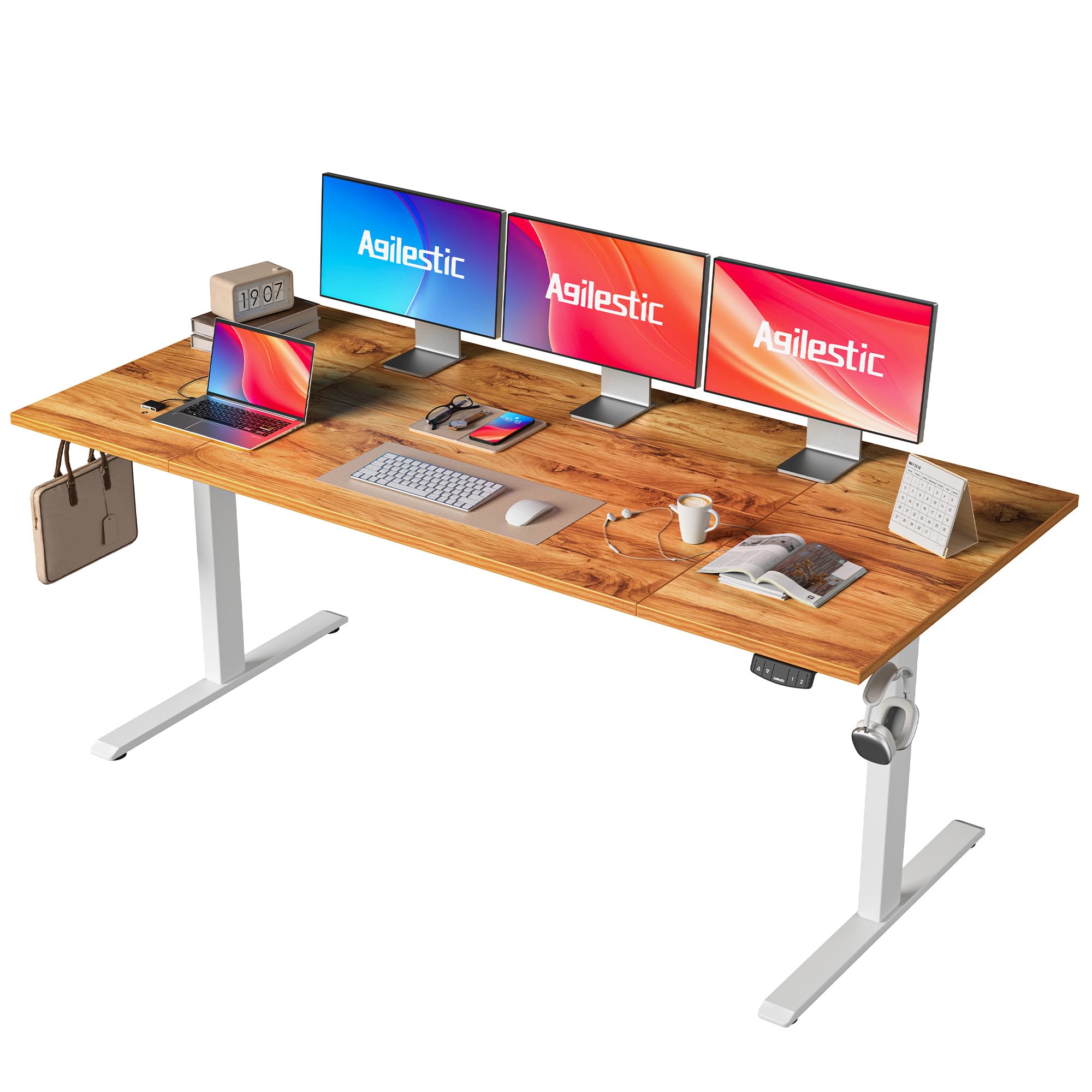 Agilestic Elektrisch Höhenverstellbarer Schreibtisch 120x80 cm, Sitz-Steh Stehpult mit Memory-Funktion, Höhenverstellbarer Computertisch, Gaming-Schreibtisch mit Vierteiliger Tischplatte,Weiß