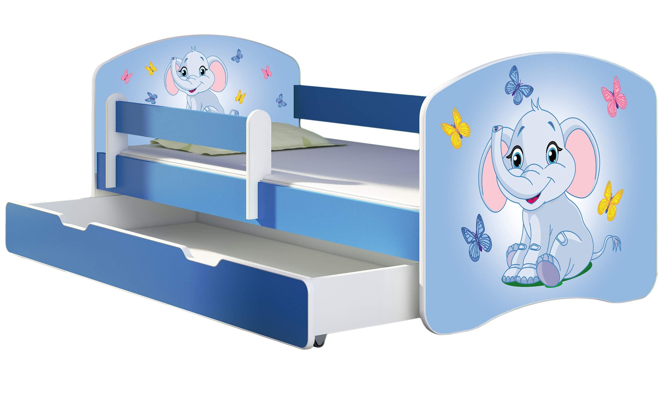 ACMA Kinderbett Jugendbett mit Einer Schublade und Matratze Blau mit Rausfallschutz Lattenrost II 140x70 160x80 180x80 (36 Feuerwehr, 160x80)