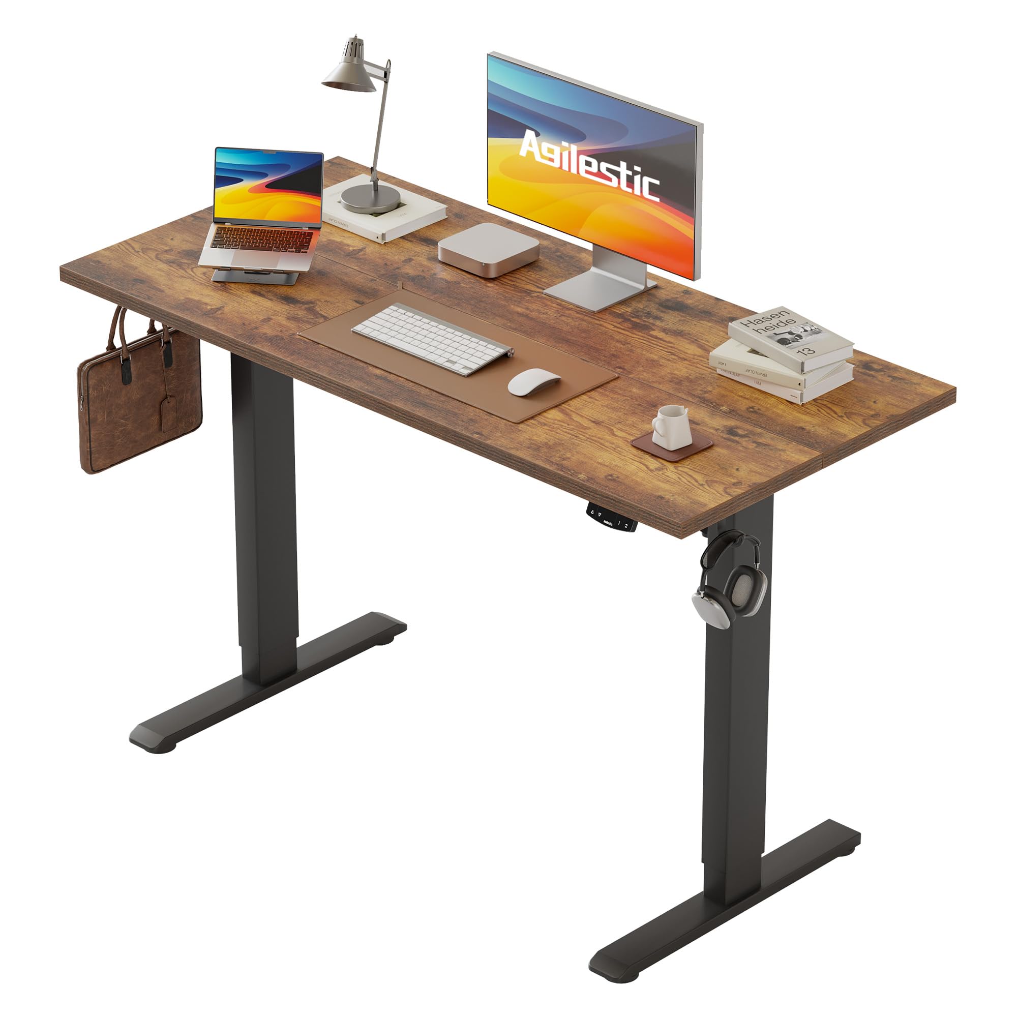 Agilestic Elektrisch Höhenverstellbarer Schreibtisch 120x80 cm, Sitz-Steh Stehpult mit Memory-Funktion, Höhenverstellbarer Computertisch, Gaming-Schreibtisch mit Vierteiliger Tischplatte,Weiß