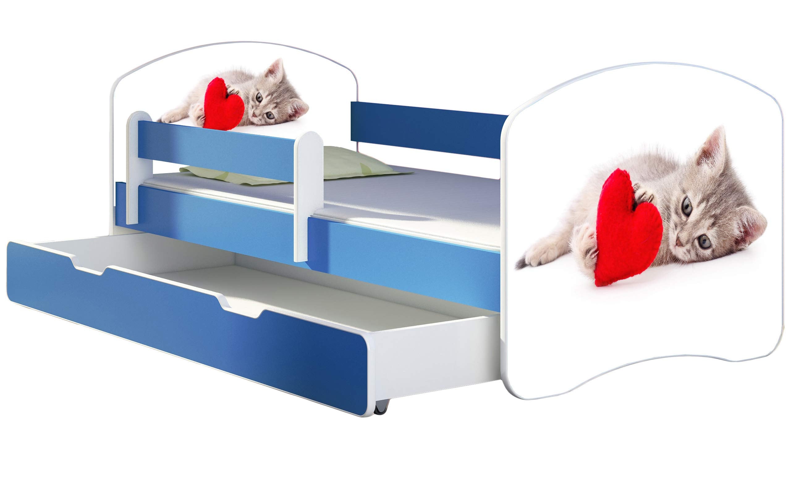 ACMA Kinderbett Jugendbett mit Einer Schublade und Matratze Blau mit Rausfallschutz Lattenrost II 140x70 160x80 180x80 (36 Feuerwehr, 160x80)