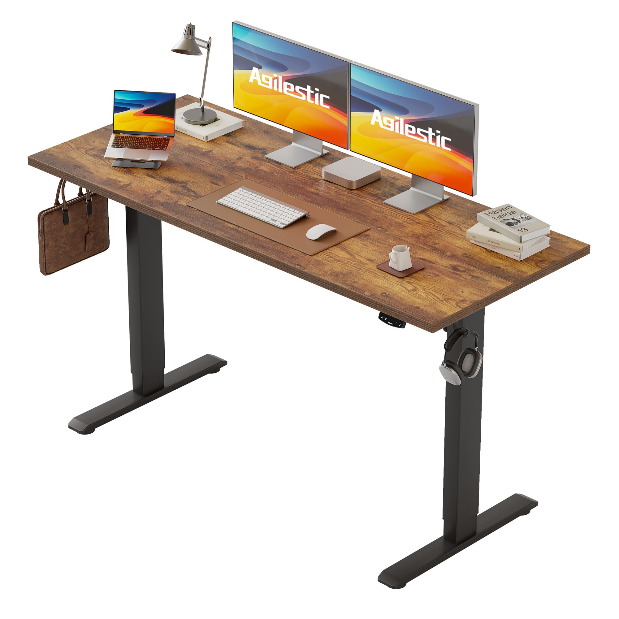 Agilestic Elektrisch Höhenverstellbarer Schreibtisch 120x80 cm, Sitz-Steh Stehpult mit Memory-Funktion, Höhenverstellbarer Computertisch, Gaming-Schreibtisch mit Vierteiliger Tischplatte,Weiß