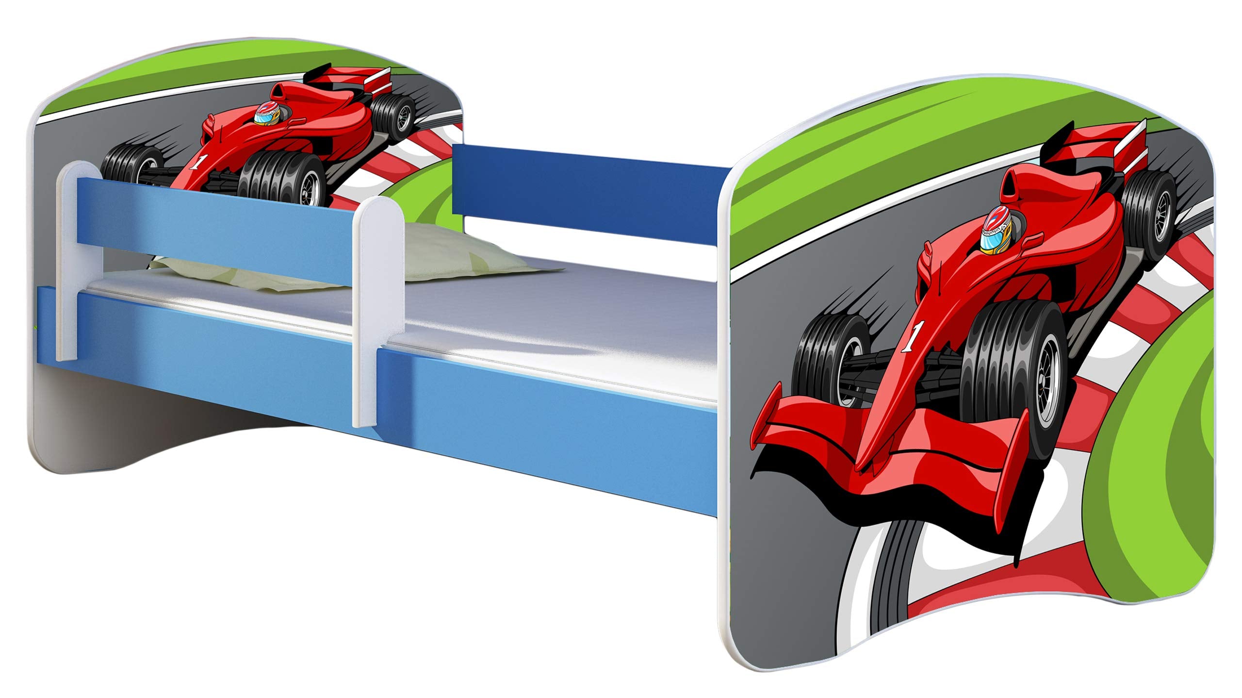 ACMA Kinderbett Jugendbett mit Einer Schublade und Matratze Blau mit Rausfallschutz Lattenrost II 140x70 160x80 180x80 (36 Feuerwehr, 160x80)