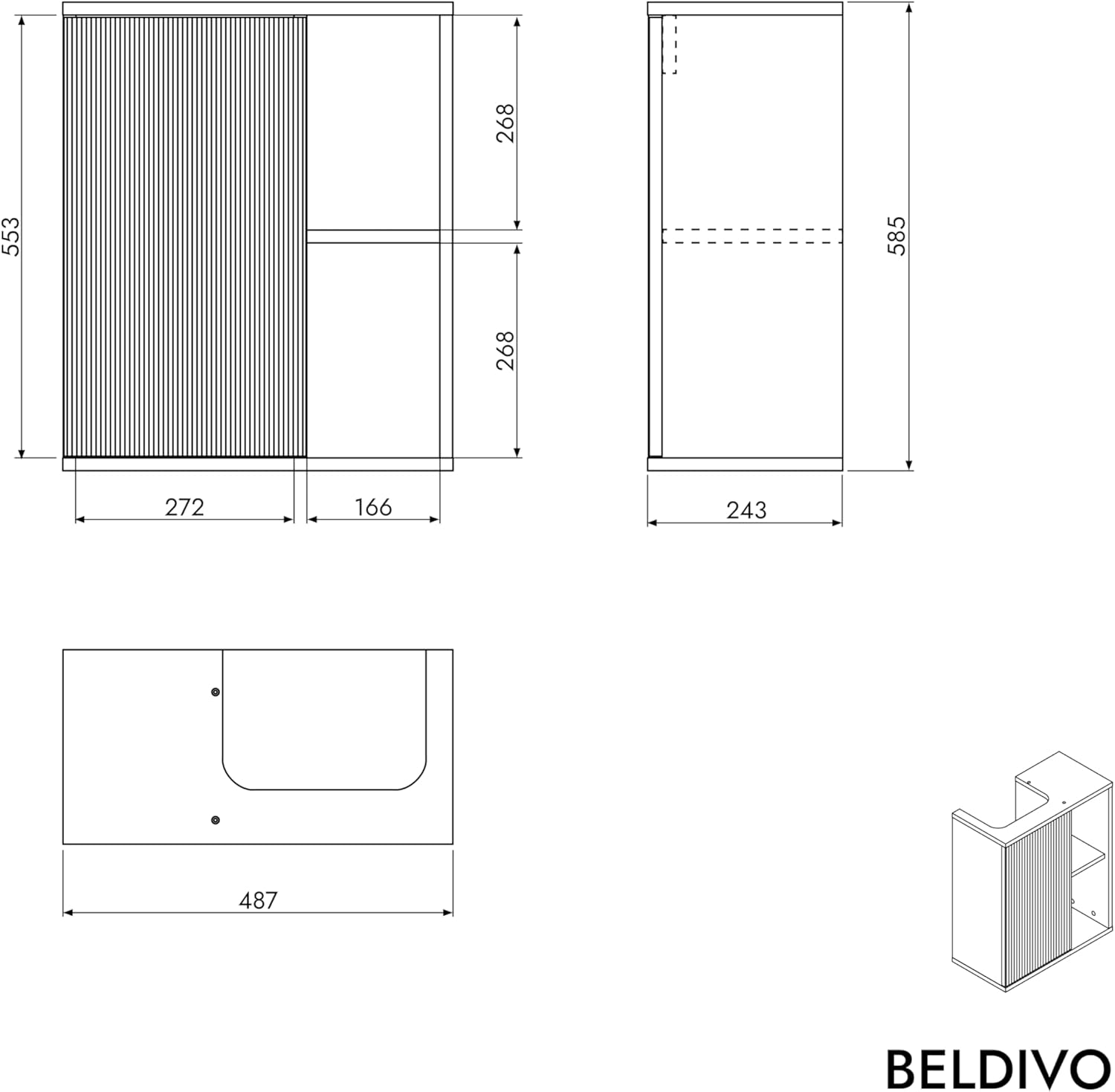 BERNSTEIN Kleines Badmöbelset BELDIVO in Azurblau - 50 x 24,3 x 60 cm - Waschtischunterschrank mit Duravit Keramik-Waschbecken, Türanschlag Links, Push-to-Open - Vormontiert - 5 Jahren Garantie