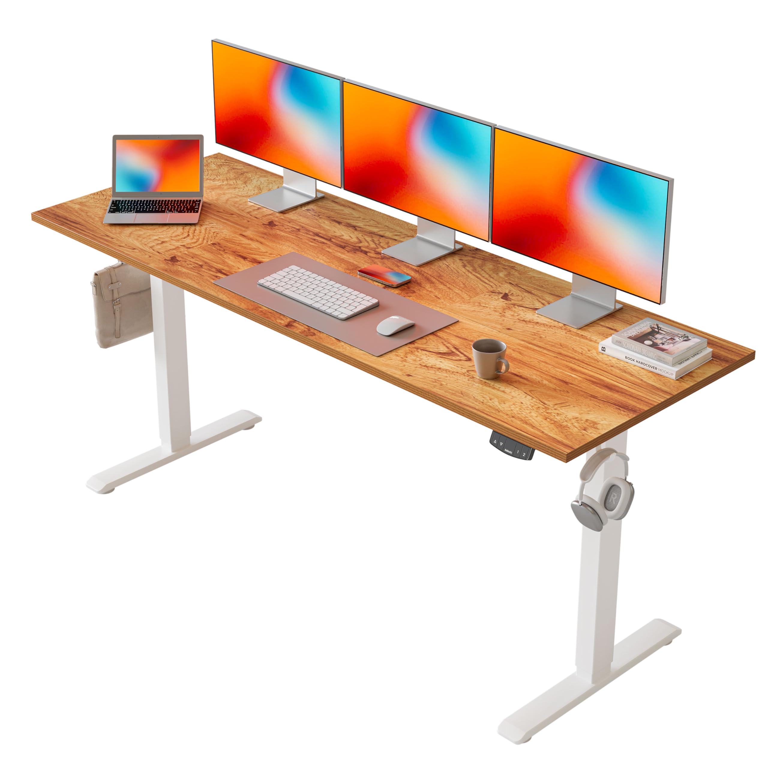 Agilestic Elektrisch Höhenverstellbarer Schreibtisch 120x80 cm, Sitz-Steh Stehpult mit Memory-Funktion, Höhenverstellbarer Computertisch, Gaming-Schreibtisch mit Vierteiliger Tischplatte,Weiß