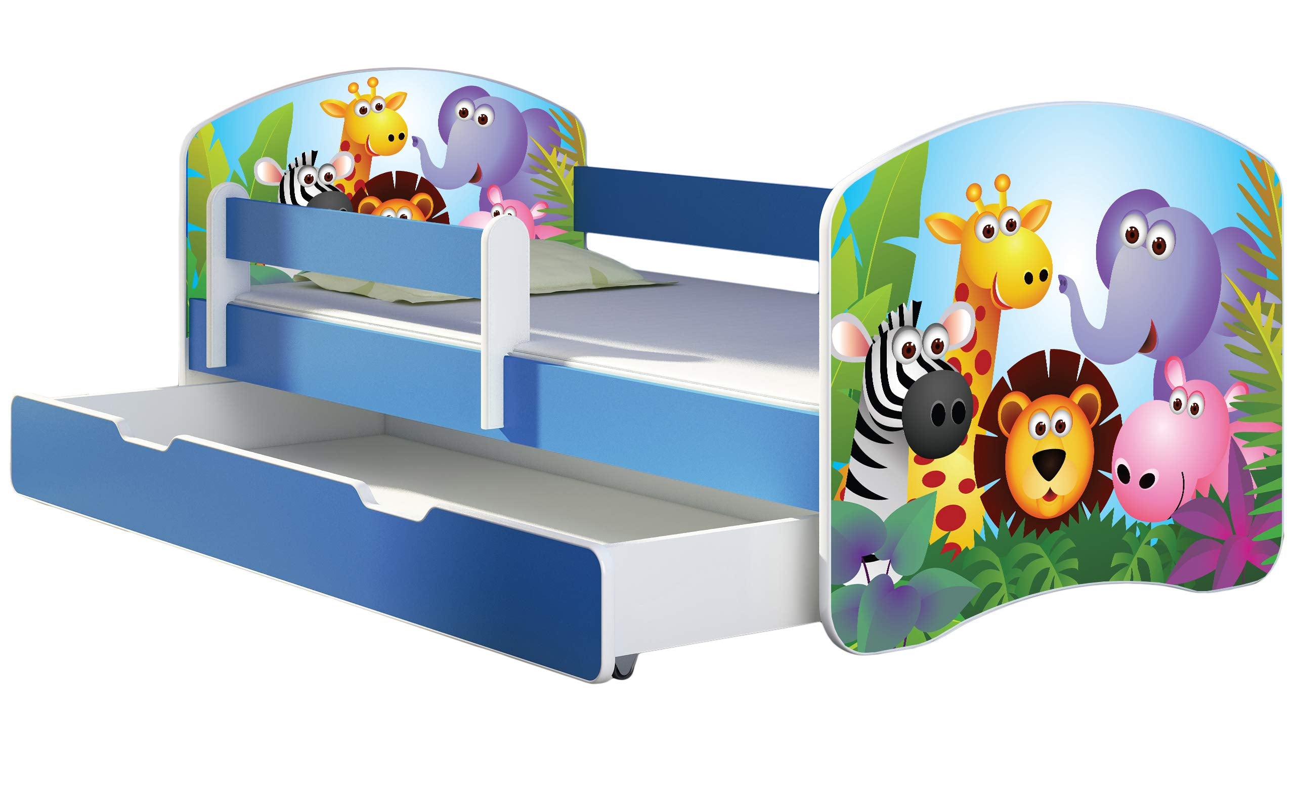ACMA Kinderbett Jugendbett mit Einer Schublade und Matratze Blau mit Rausfallschutz Lattenrost II 140x70 160x80 180x80 (36 Feuerwehr, 160x80)