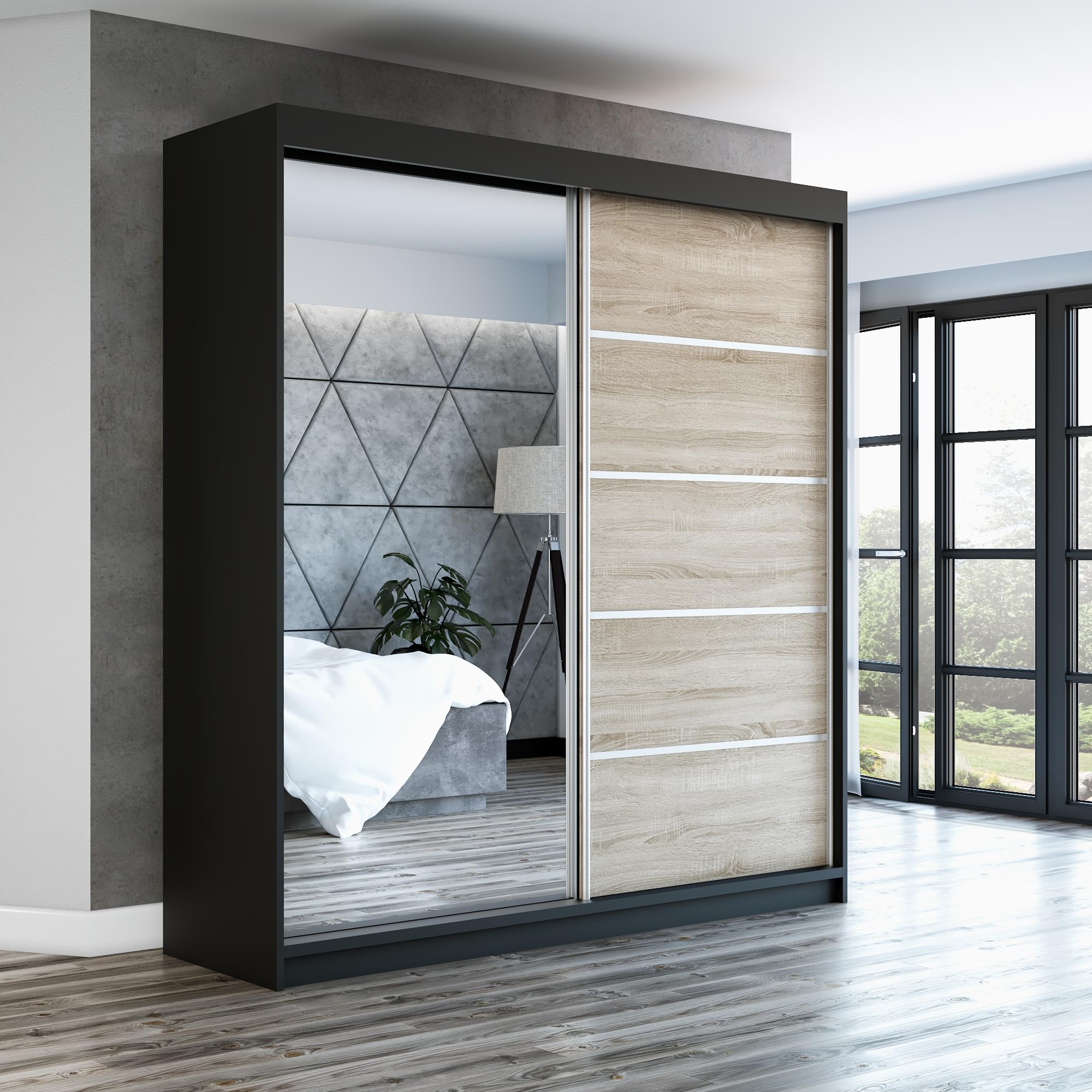 A&J MöbelLand Schwebetürenschrank GAPI Kleiderschrank 2-türig mit Spiegel, Garderobe 160 cm (Weiß/weiß/weiß)