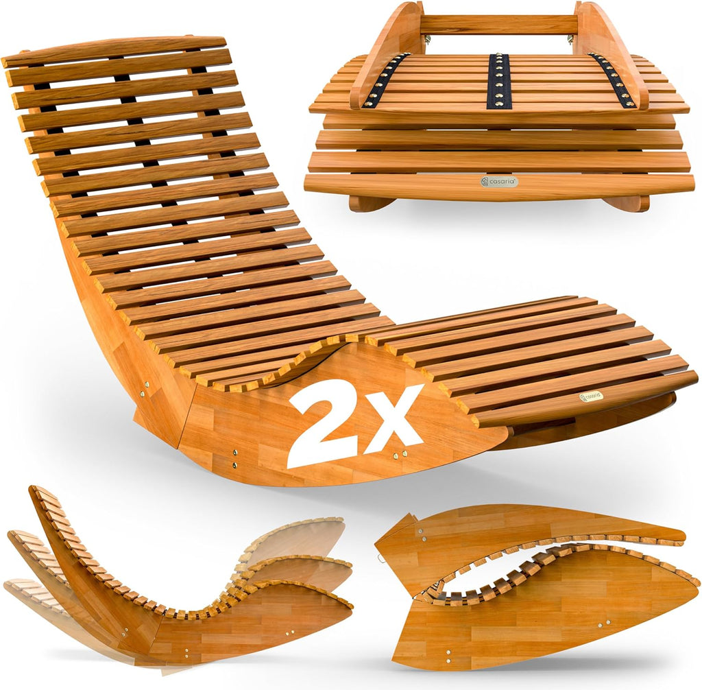 Casaria® 2X Sonnenliege Klappbar Wetterfest Holz 160kg Belastbarkeit Pflegeleicht FSC®-Zertifiziert Akazie Garten Balkon Sauna Liege Holzliege Relaxliege 195x60cm